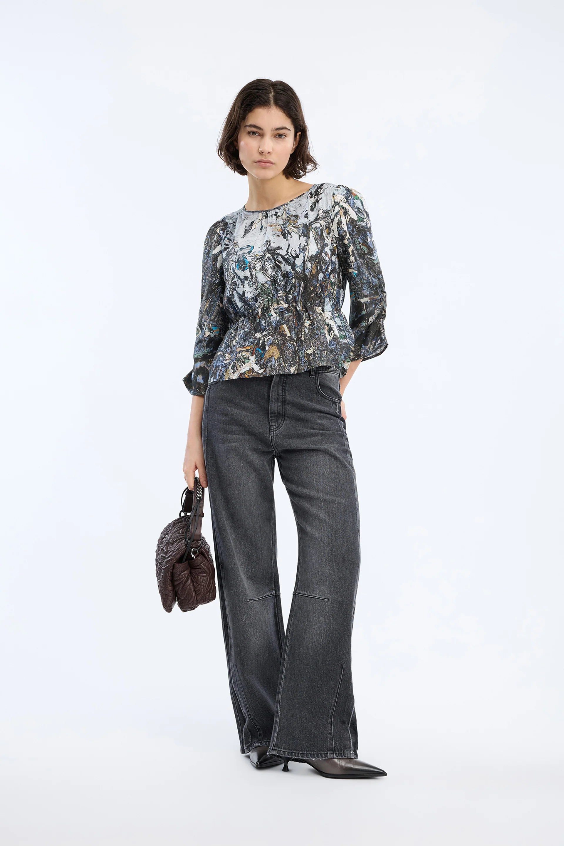 MUNTHE GREY PRINTED PEPLUM BLOUSE VIRAGO 226