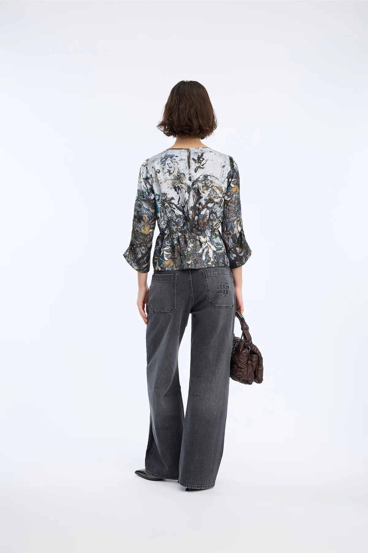 MUNTHE GREY PRINTED PEPLUM BLOUSE VIRAGO 226