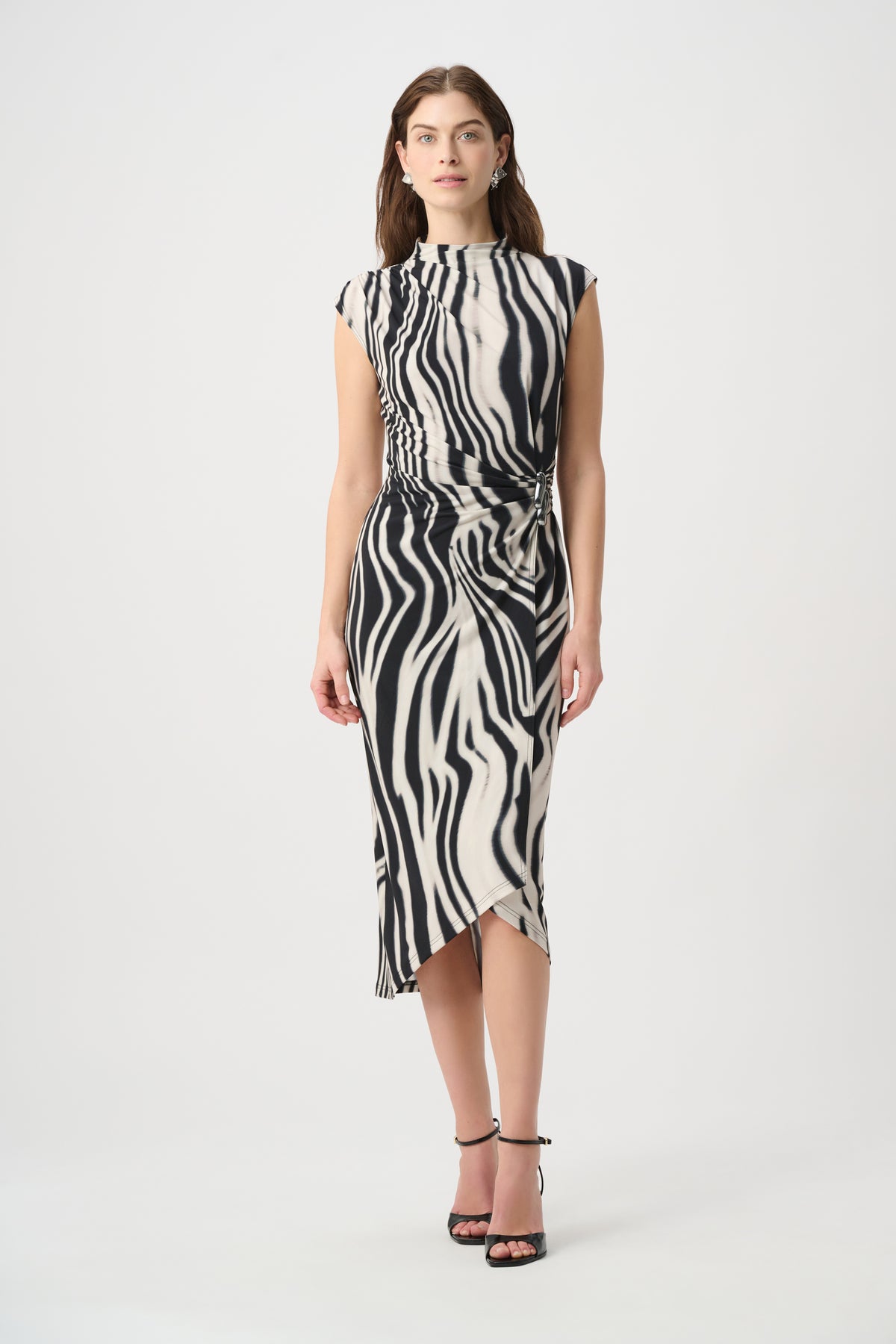 JOSEPH RIBKOFF BLACK WHITE FUNNEL NECK DRESS 264051 511 226
