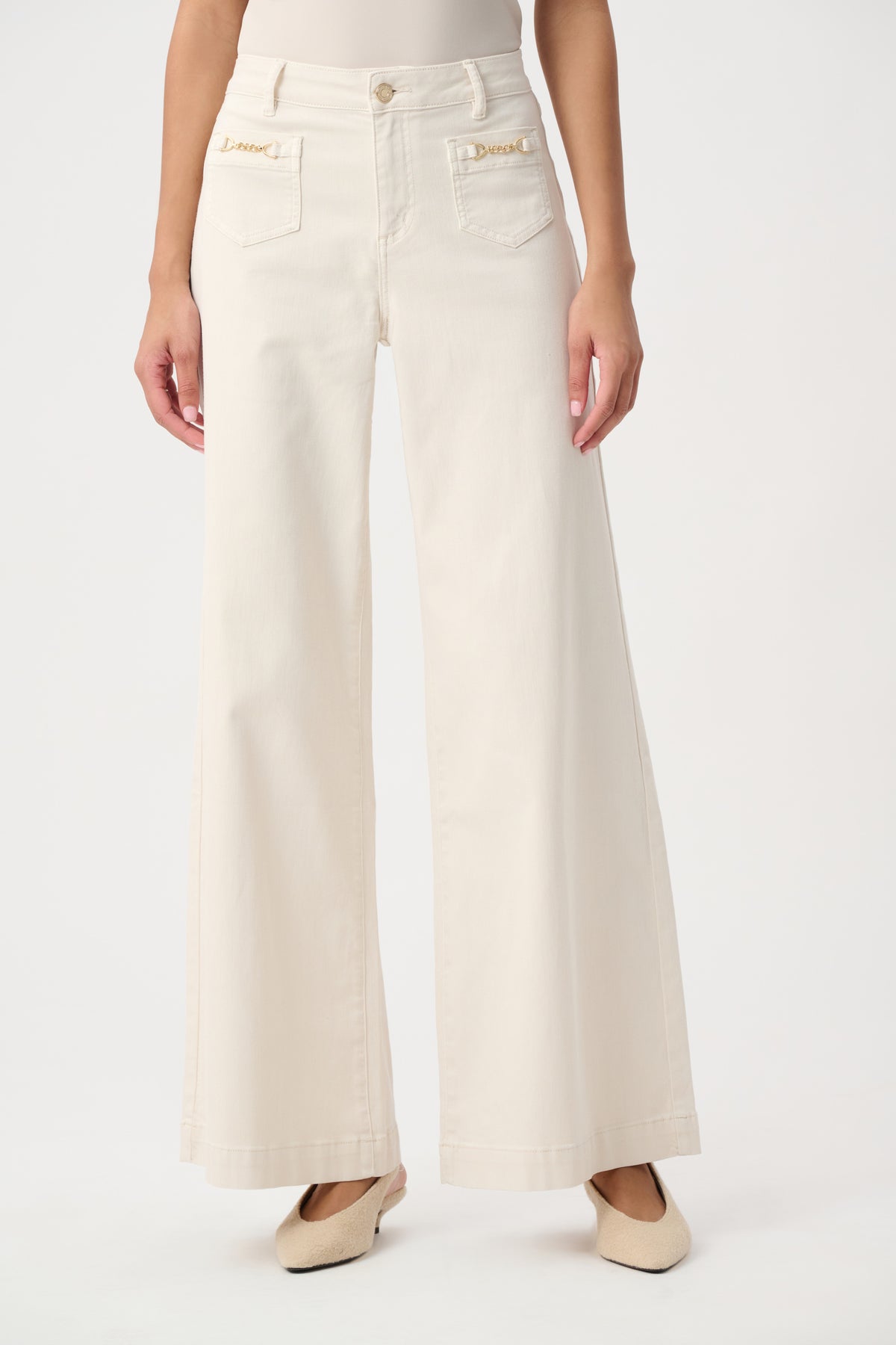 JOSEPH RIBKOFF CREAM DENIM PALAZZO JEAN 264912 4457 226