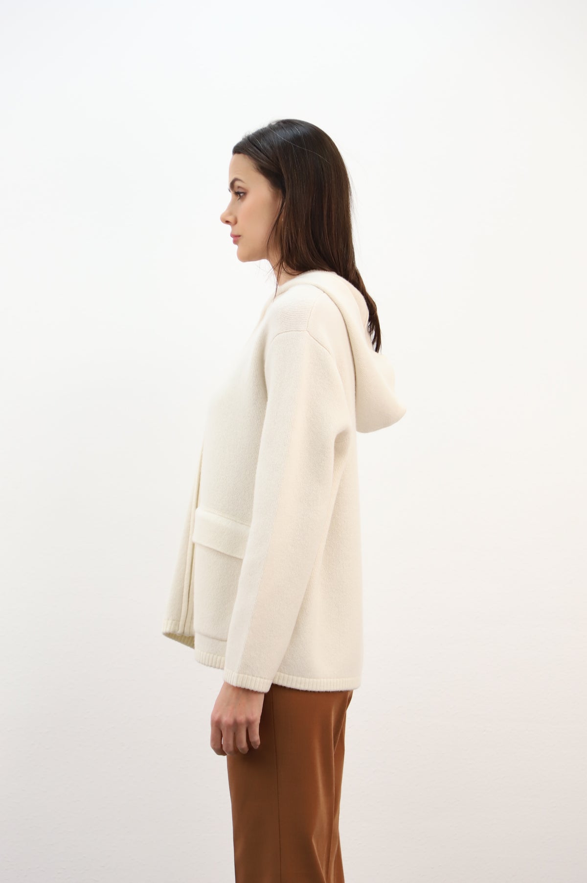 ESTHEME CREAM ZIP UP HOODIE KNIT 26BBSH18C 226