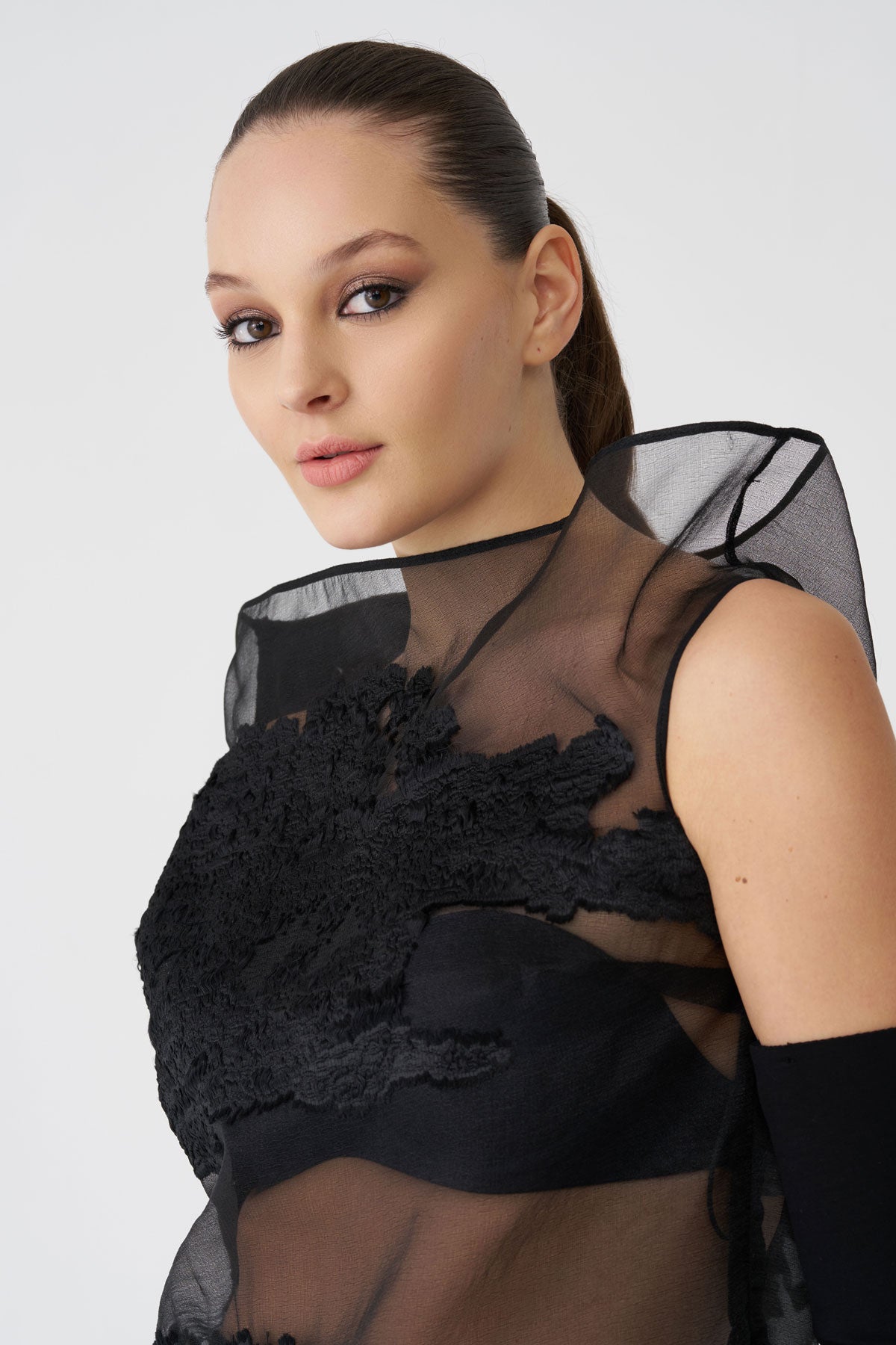 BIZE BLACK ORGANZA TOP BK8024 226