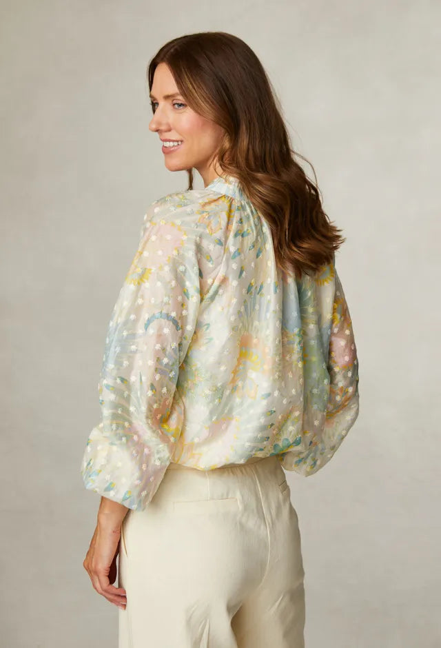 FEE G YELLOW PASTEL PRINT BLOUSE 929Y129 VIOLET 126