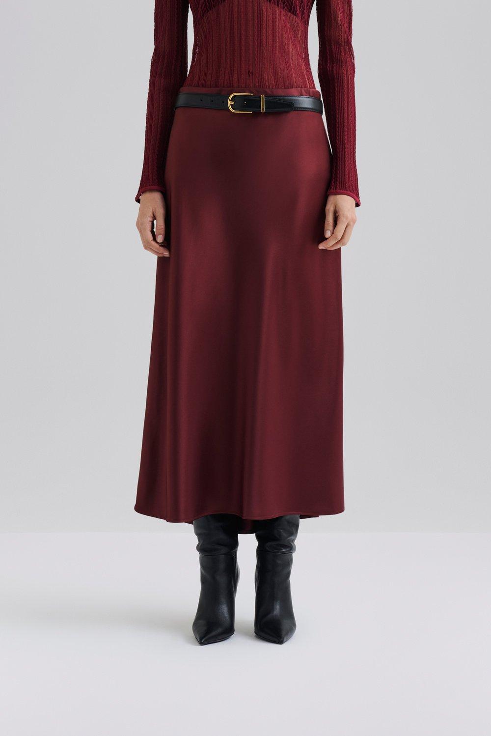 MALINA AUBREE WINE SATIN BOW SKIRT 225