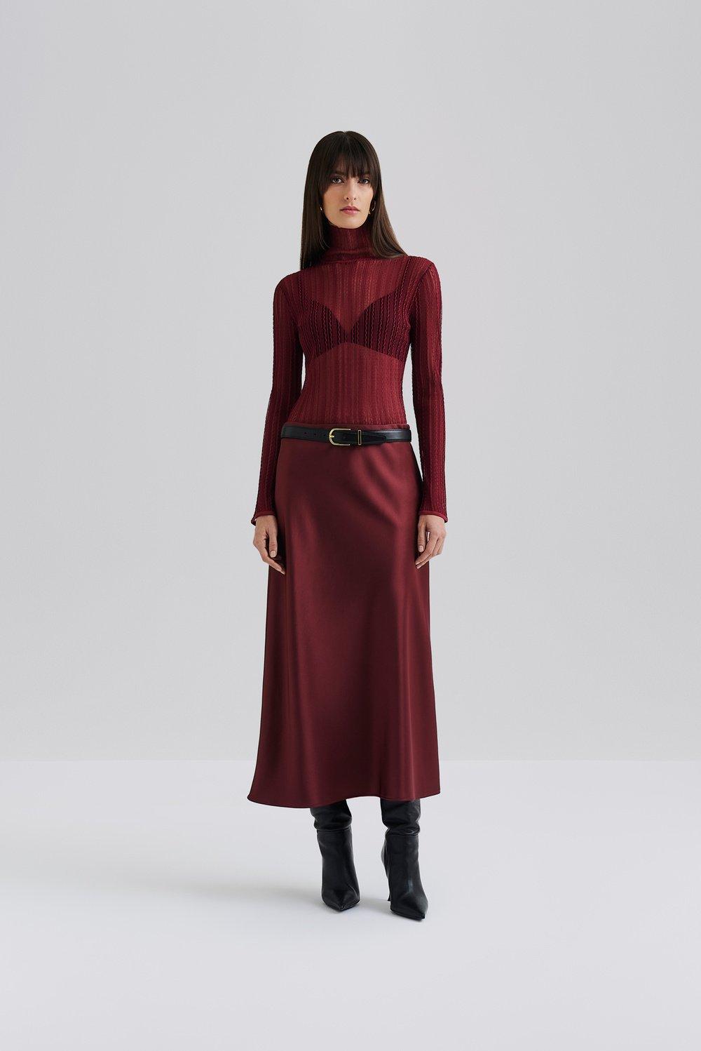 MALINA AUBREE WINE SATIN BOW SKIRT 225