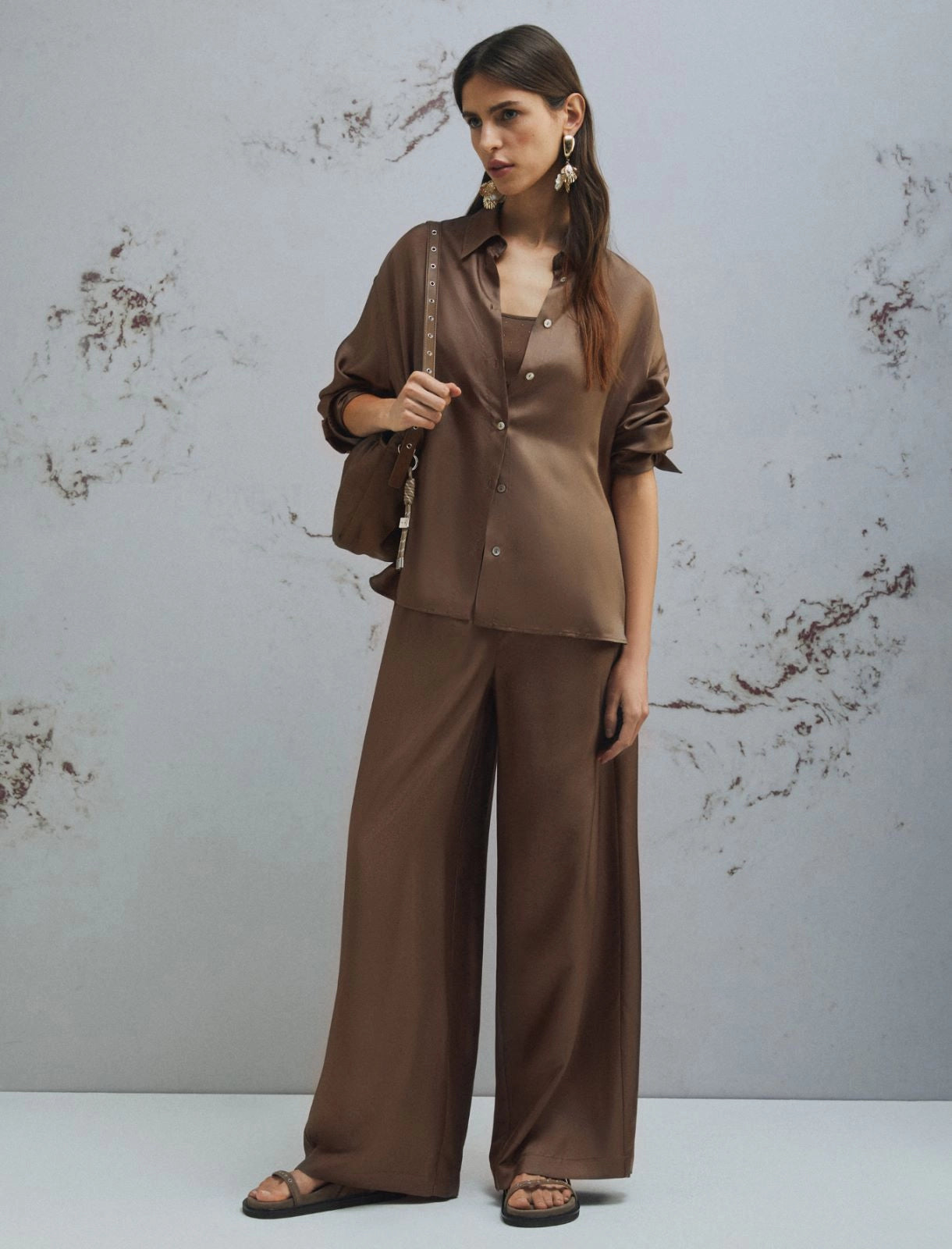 MARELLA TAUPE SALTIN TROUSERS MLMQUIZ 126
