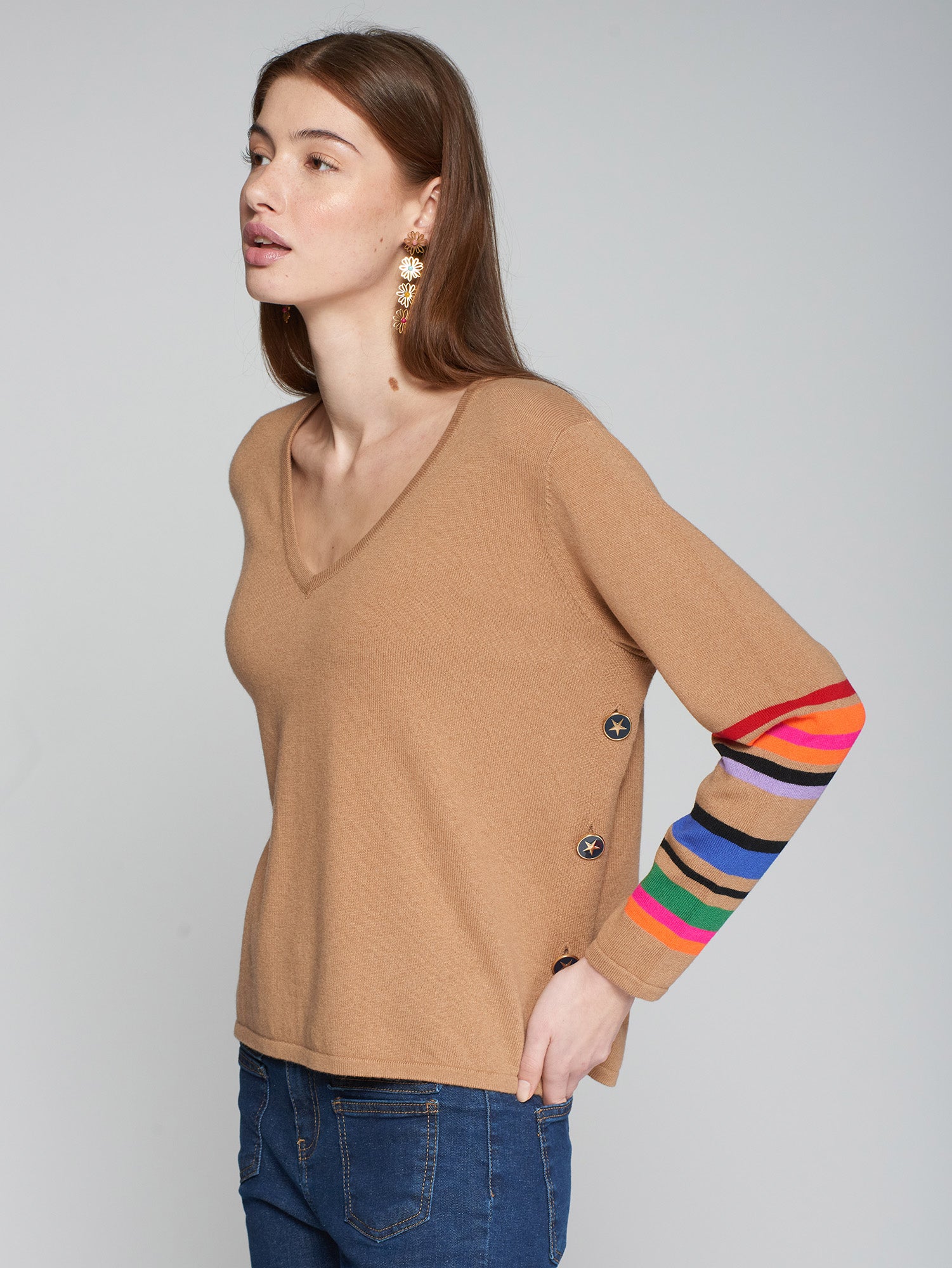 VILAGALLO TAN V-NECK JUMPER 31654 224