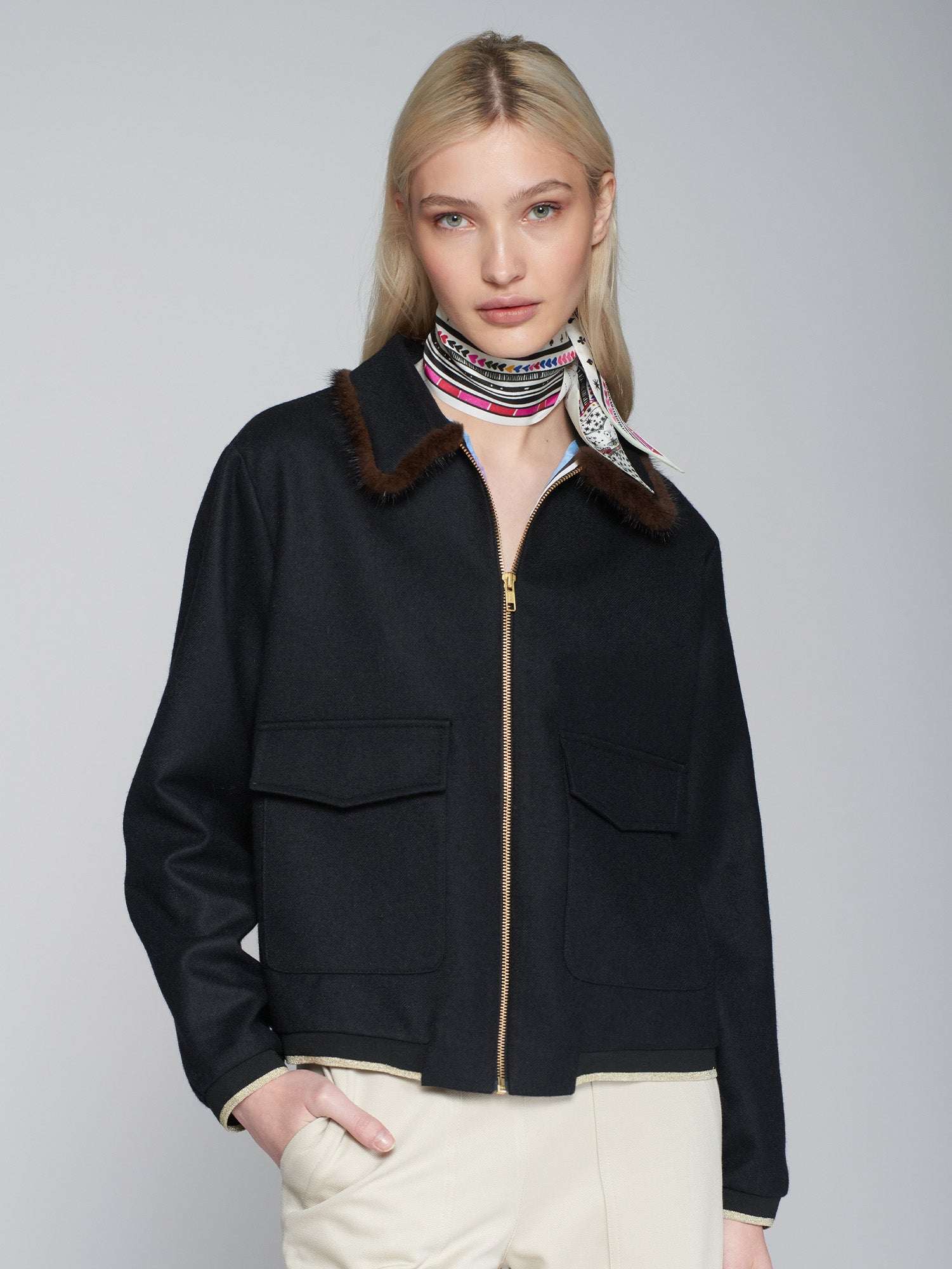 VILAGALLO BLACK BOMBER JACKET 31782 224