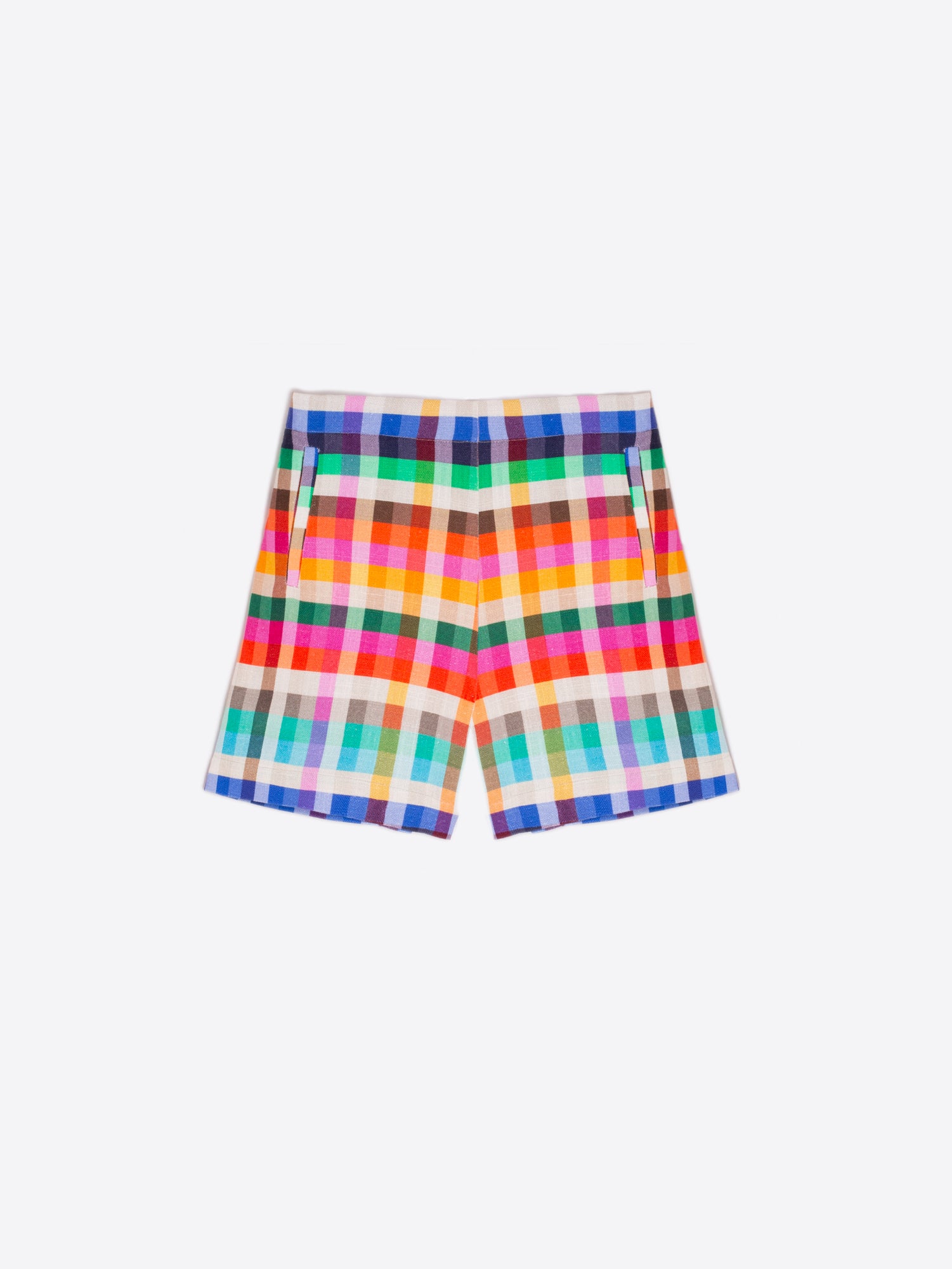 VILAGALLO SANDRA MULTICOLOURED NEON CHECK LINEN SHORTS 32148 125