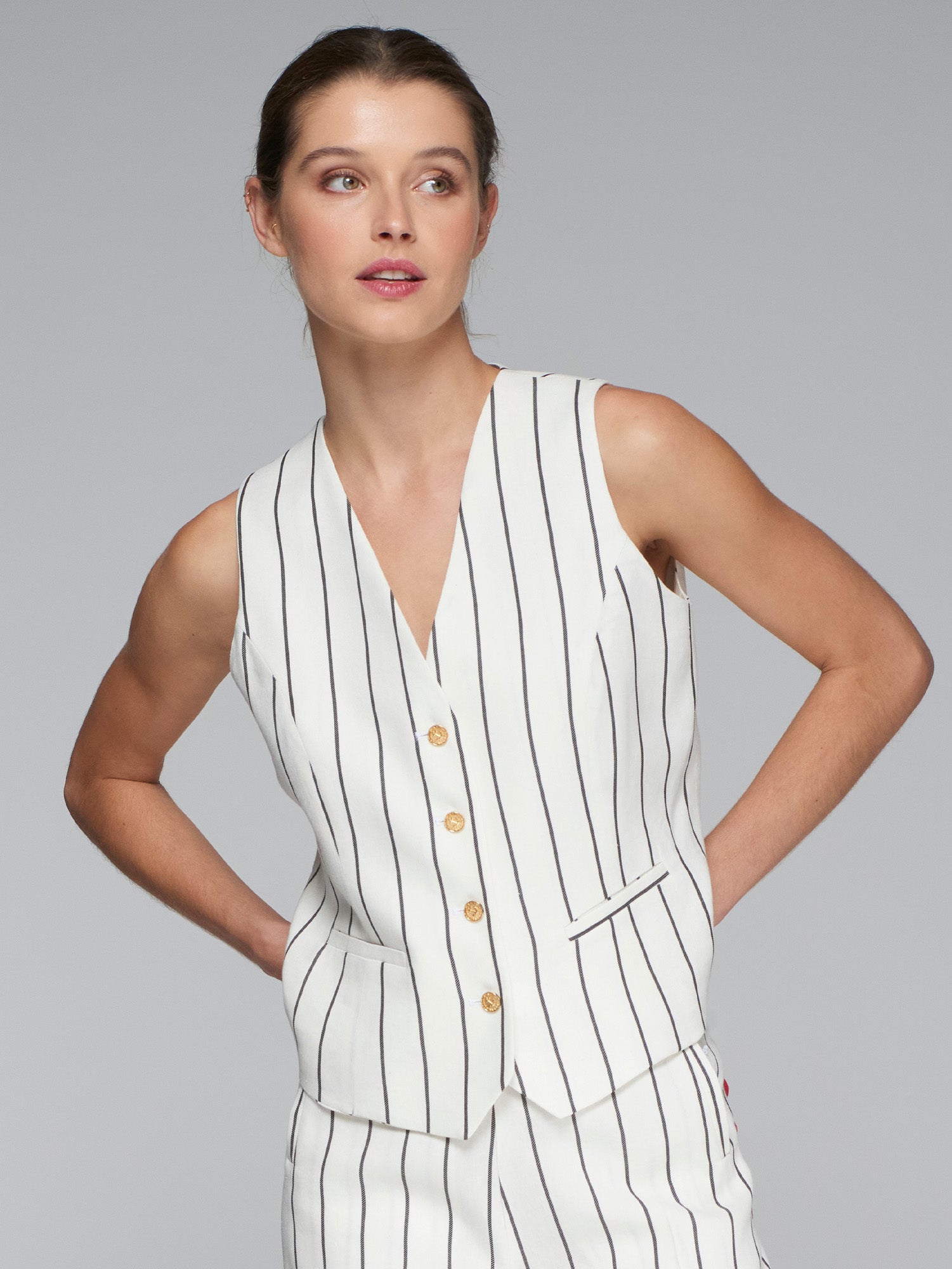 VILAGALLO AGATA CREAM  STRIPE WAISTCOAT 32183 125