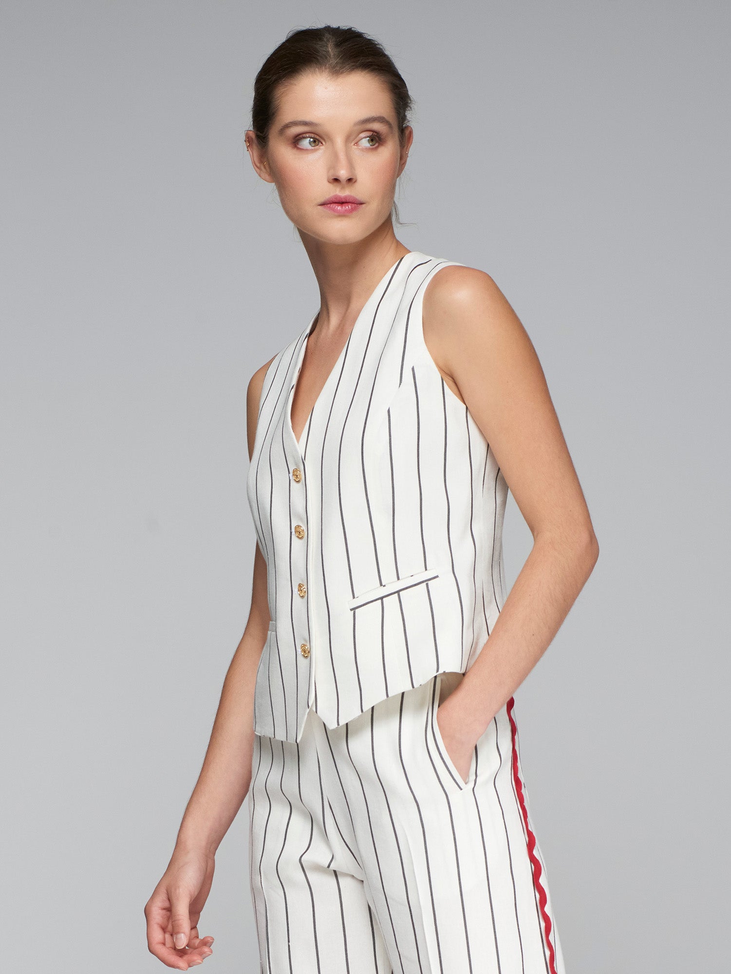 VILAGALLO AGATA CREAM  STRIPE WAISTCOAT 32183 125