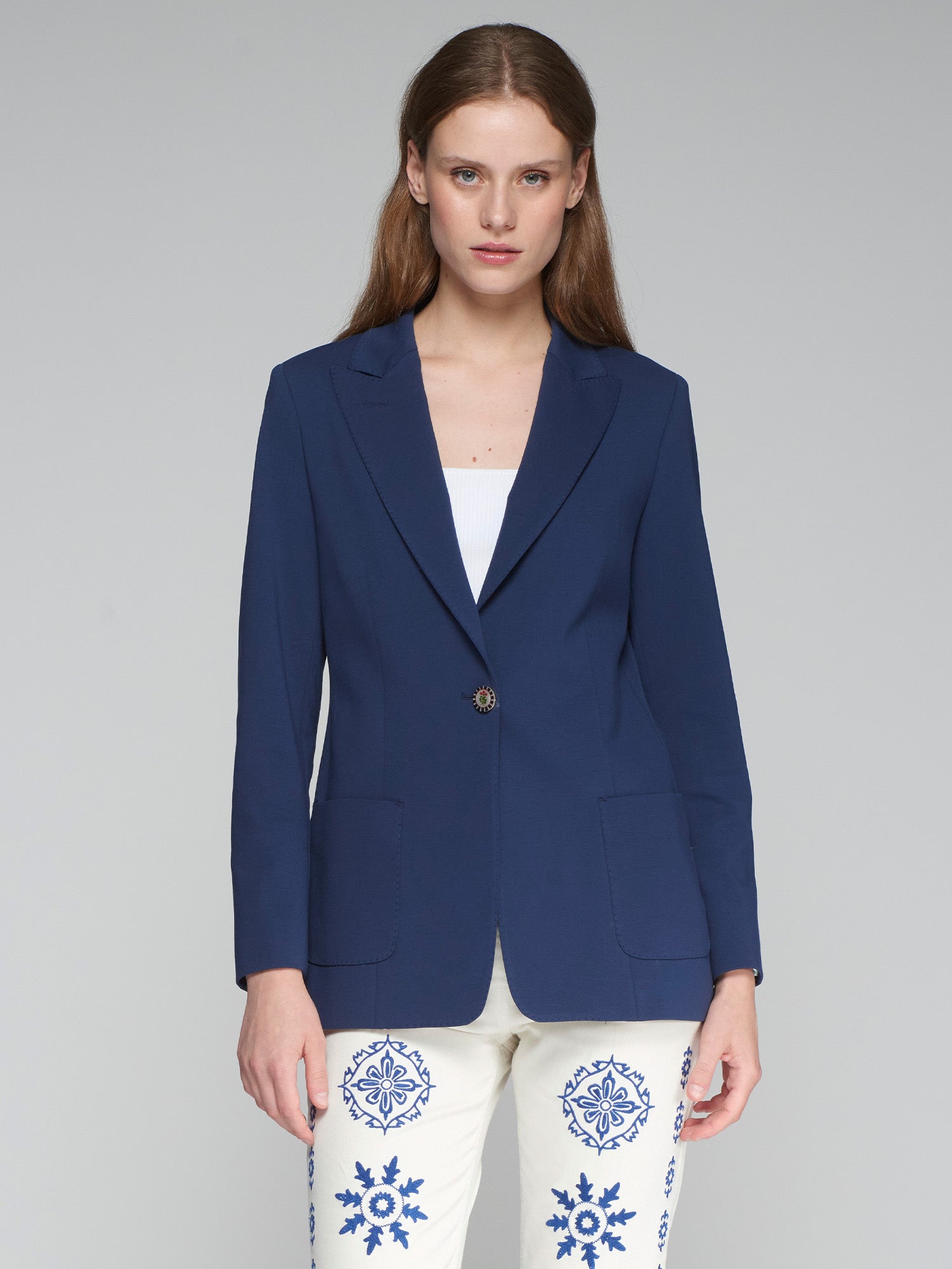 VILAGALLO TANIA NAVY ONE BUTTON BLAZER 32184 125