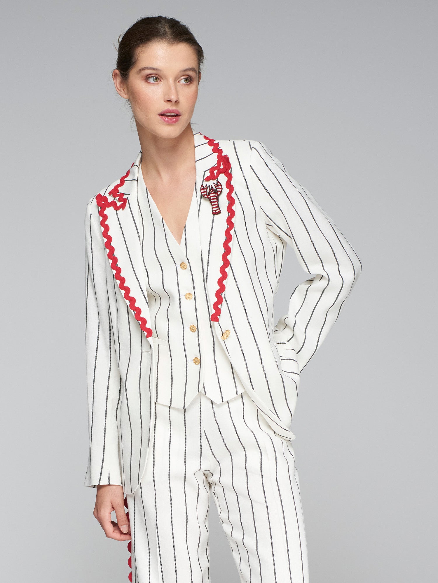 VILAGALLO HEATHER CREAM STRIPE JACKET 32186 125