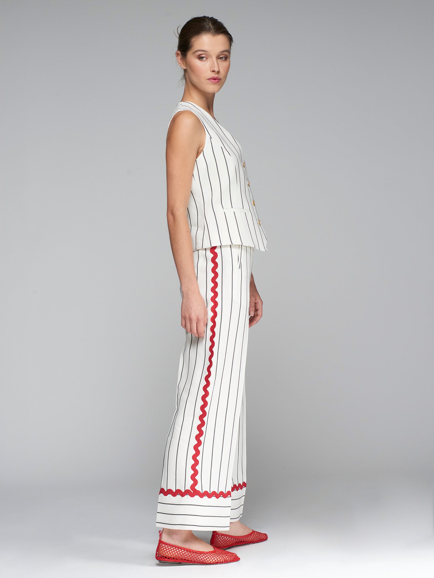 VILAGALLO SANDRA CREAM STRIPE CROPPED TROUSERS  32196 125