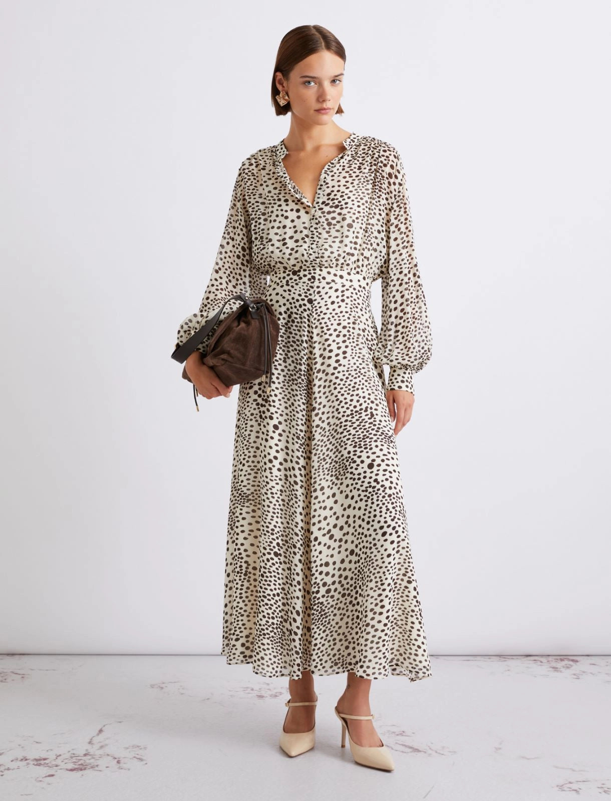 MARELLA BROWN DOT LONG DRESS MLLMASTRO 126