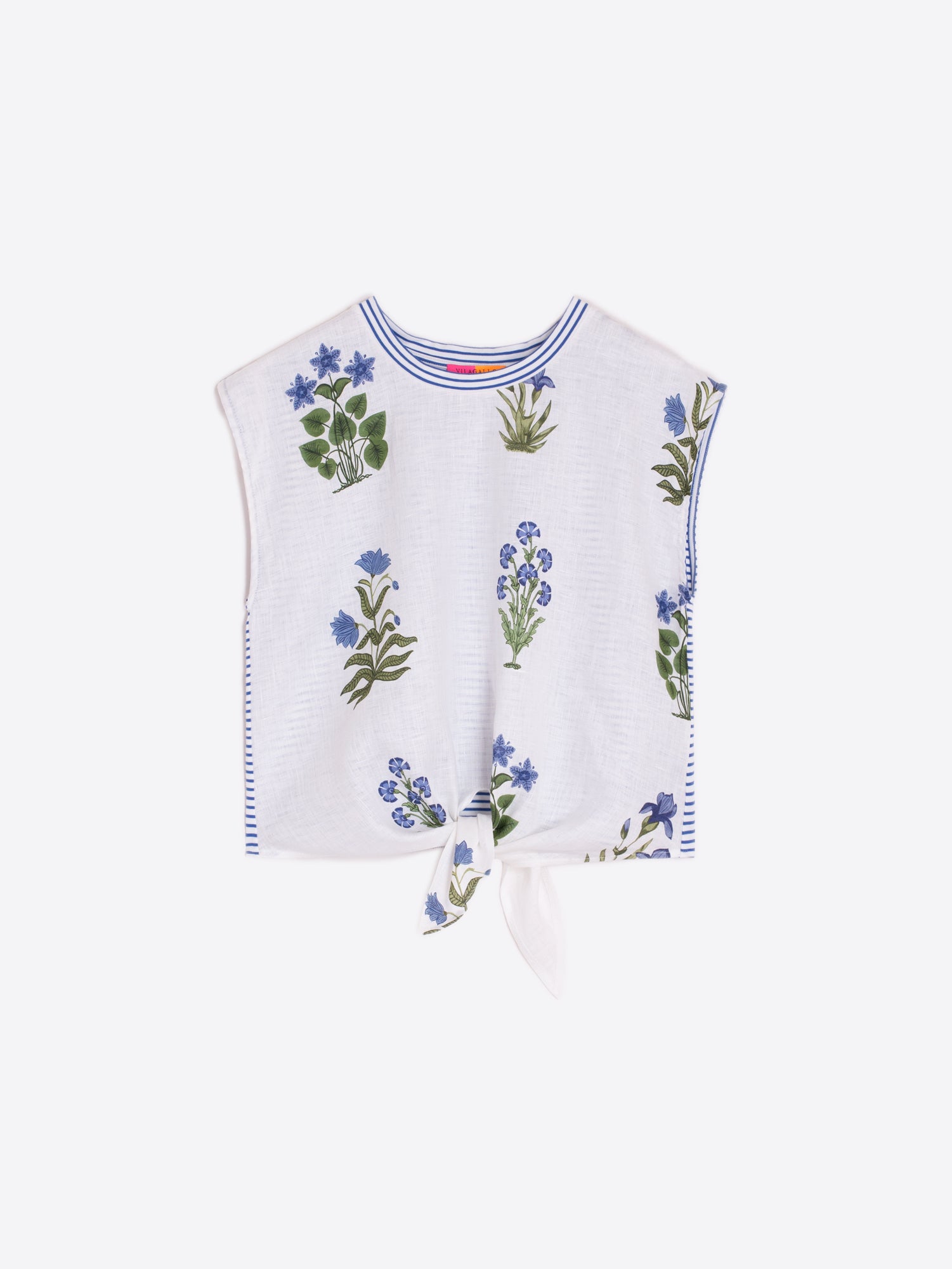 VILAGALLO ALIZA BLUE FLORAL LINEN TOP 32245 125