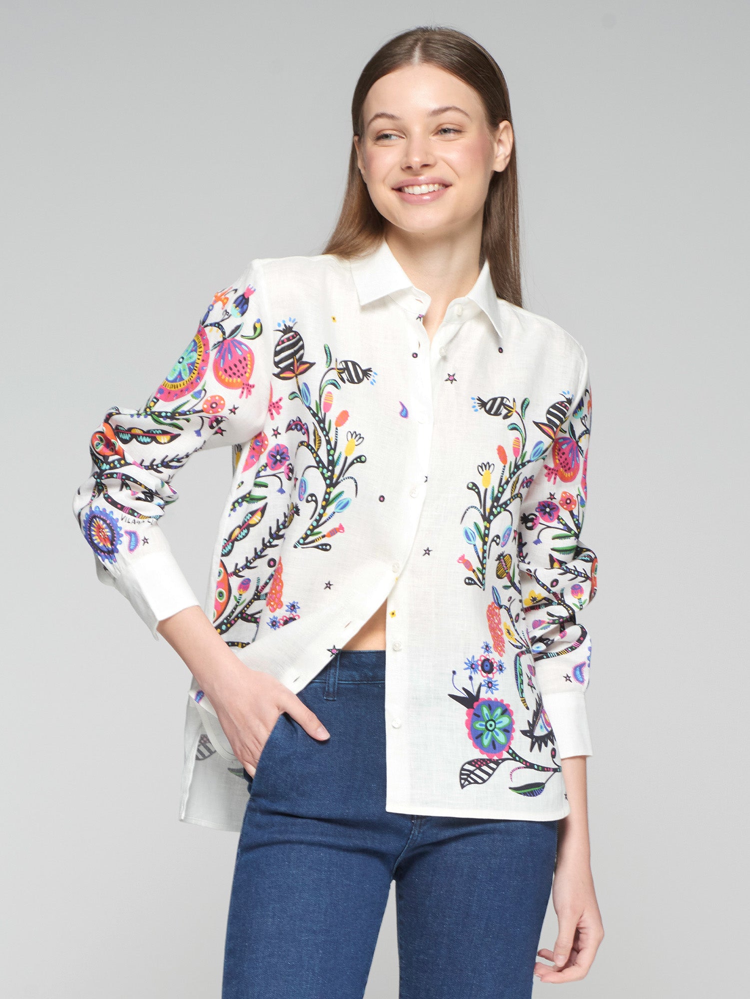 VILAGALLO ISA WHITE TASSEL PRINT BLOUSE 32304 125