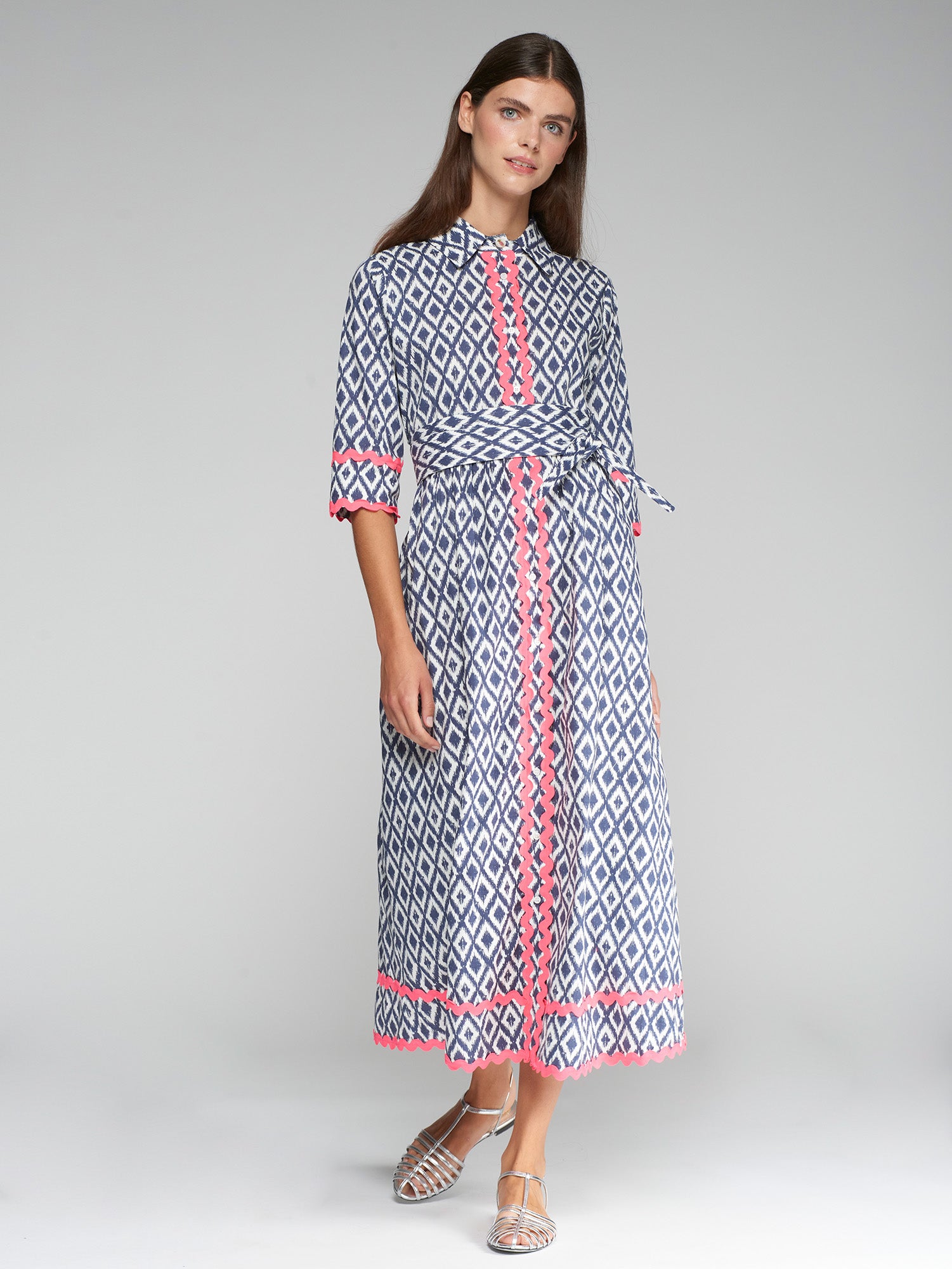 VILAGALLO BRENDA NAVY PRINT SHIRT DRESS 32309 125