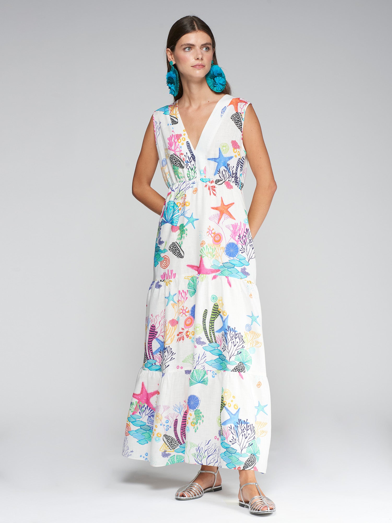 VILAGALLO GADEA WHITE FISH PRINT DRESS 32348 125