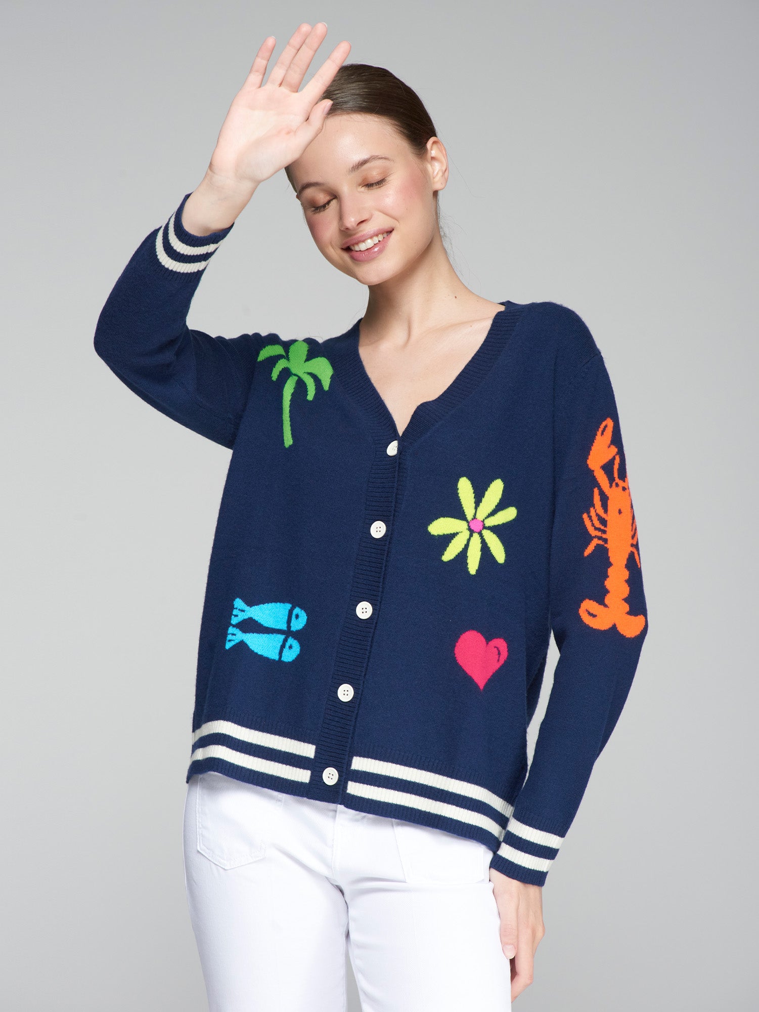 VILAGALLO PLAYA NAVY LOBSTER CARDIGAN 32360 125