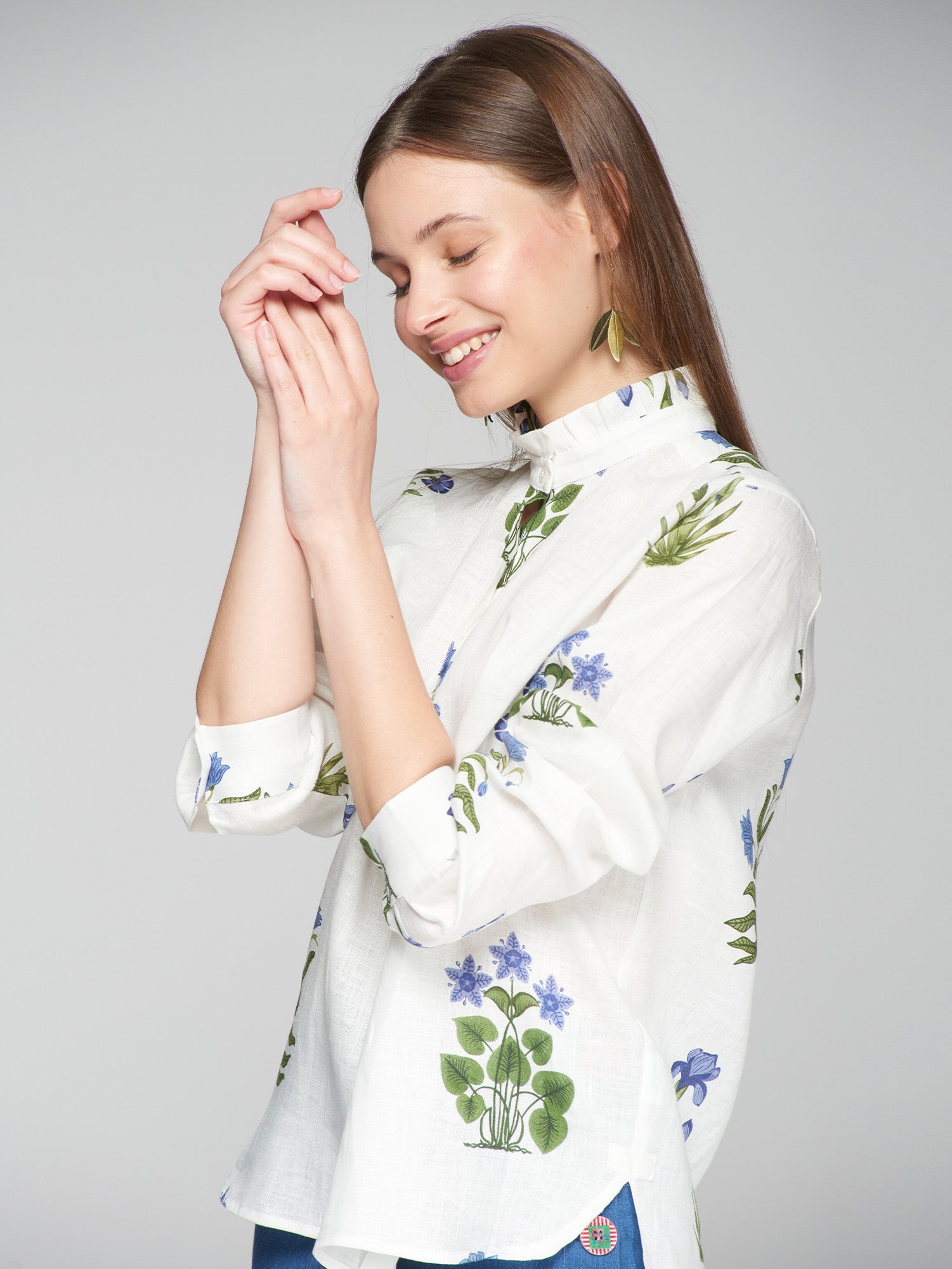 VILAGALLO MANDY BLUE HIGH NECK FLORAL BLOUSE 32388 125