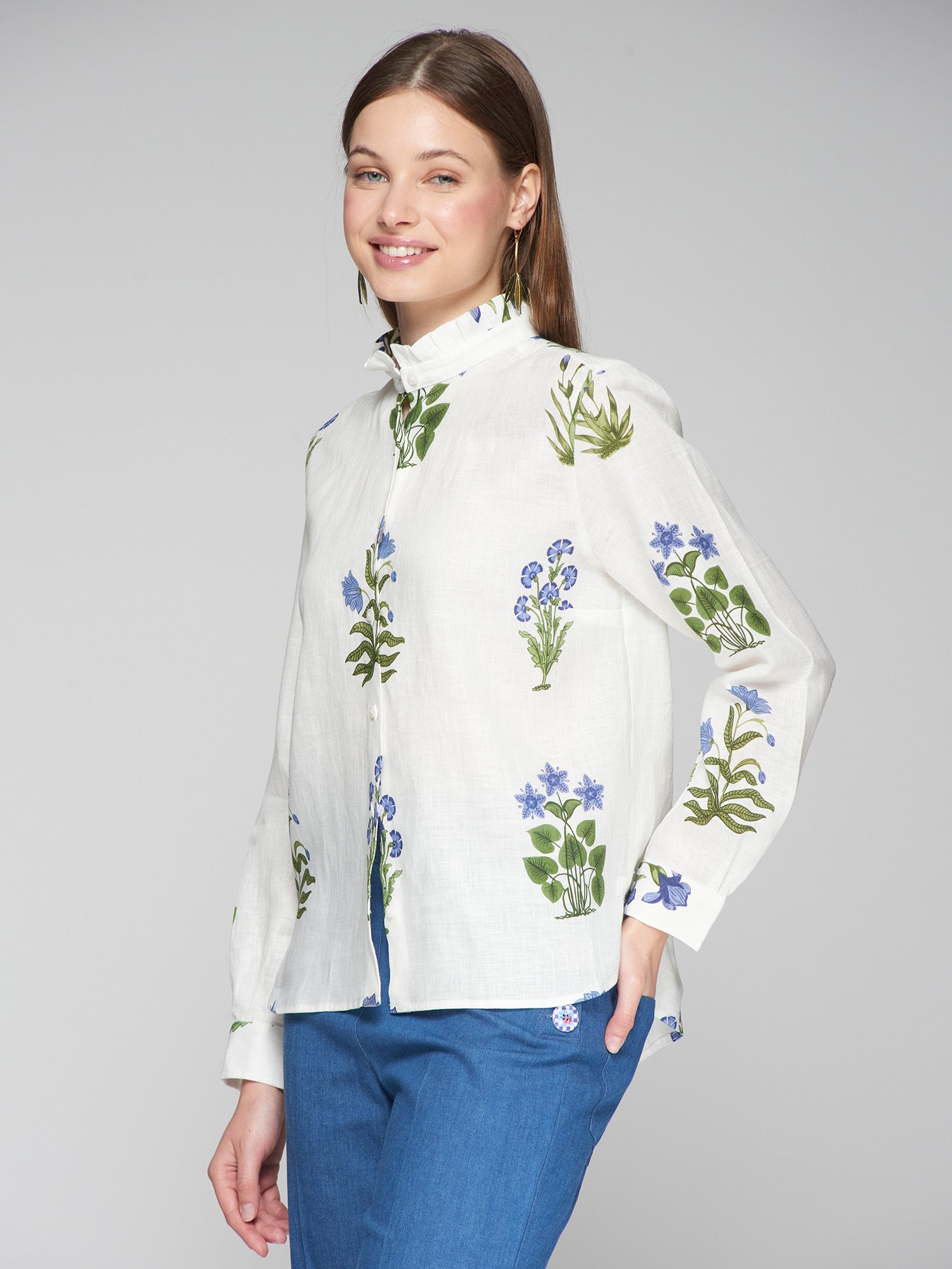 VILAGALLO MANDY BLUE HIGH NECK FLORAL BLOUSE 32388 125