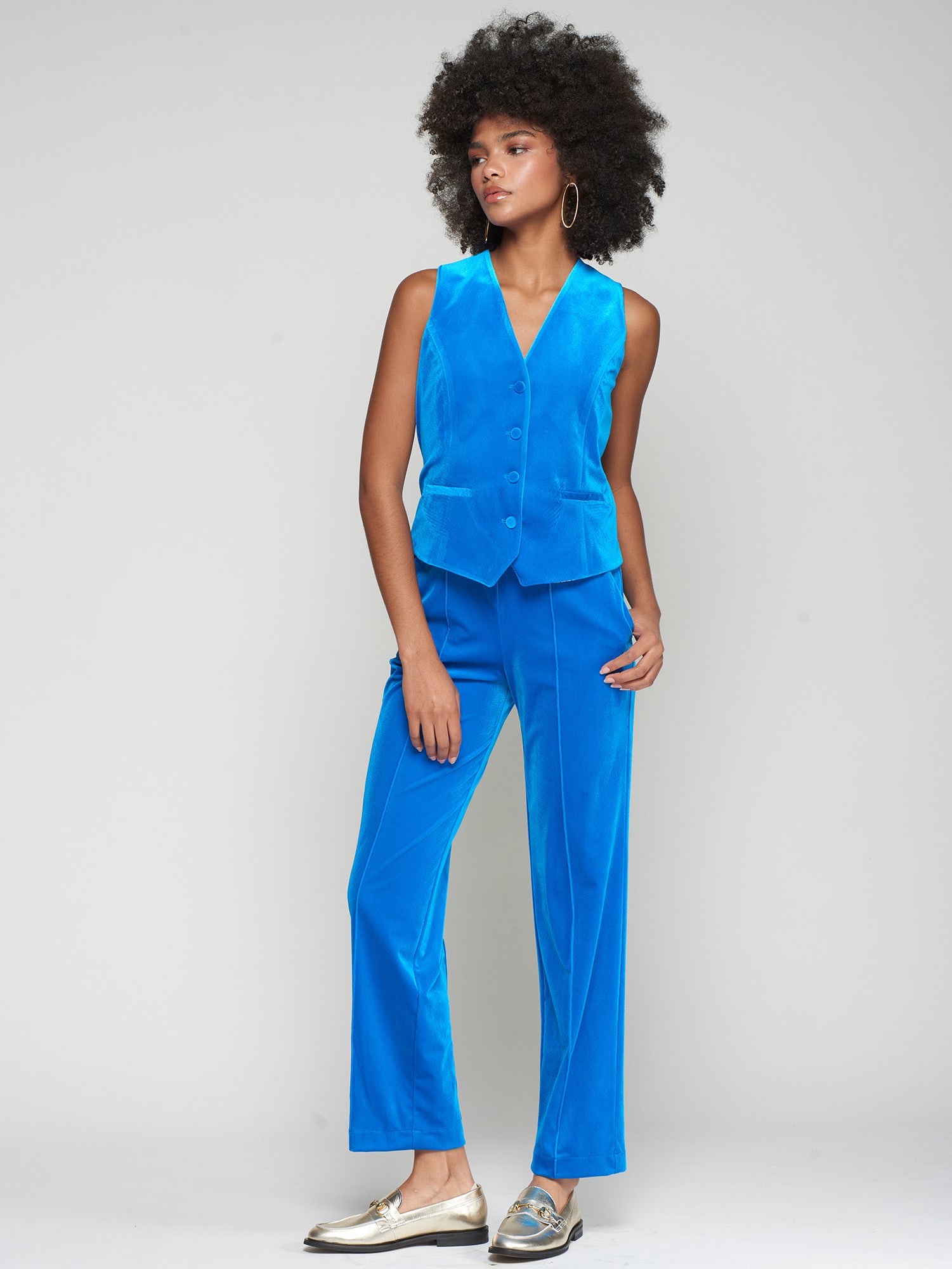 VILAGALLO TURQUOISE FRILL NECK BLOUSE 32875 225