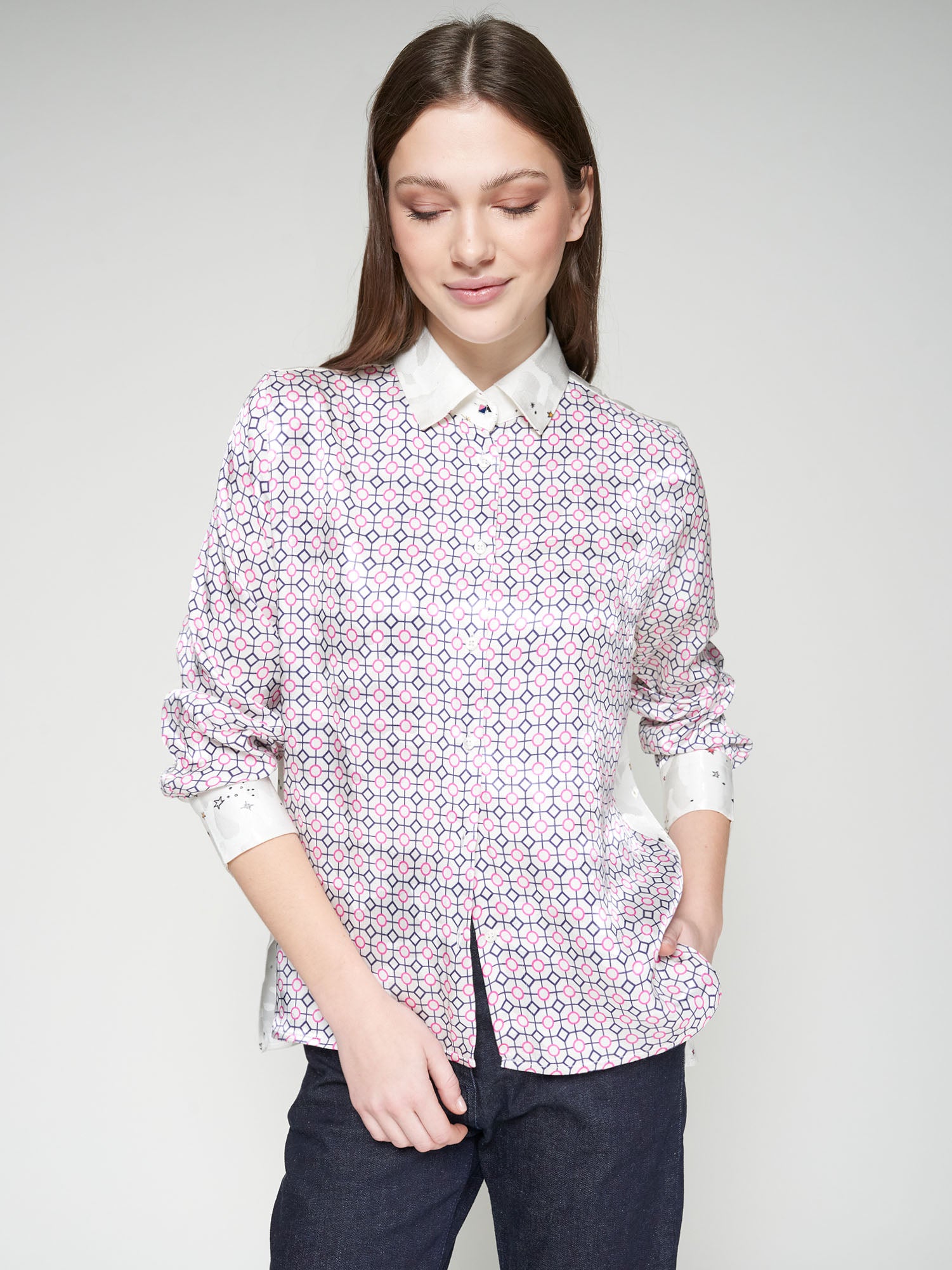 VILAGALLO PINK CHECK BLOUSE 32974 225
