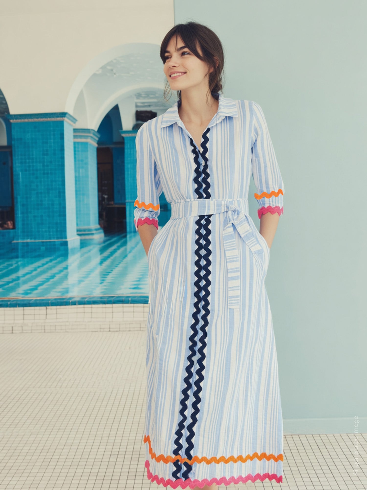 VILAGALLO BLUE SEERSUCKER DRESS 33321 126