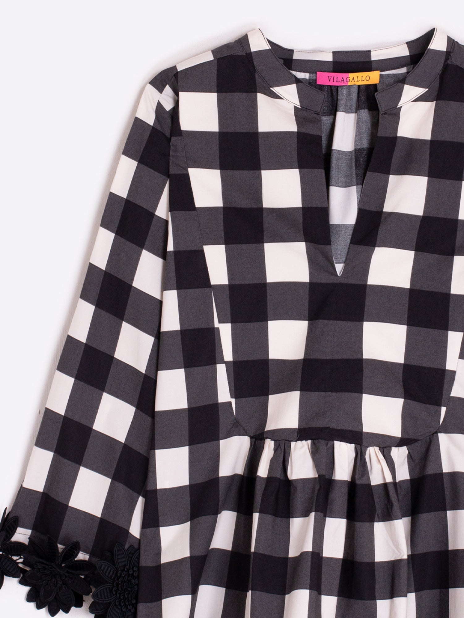 VILAGALLO BLK/CREAM GINGHAM TOP 33340