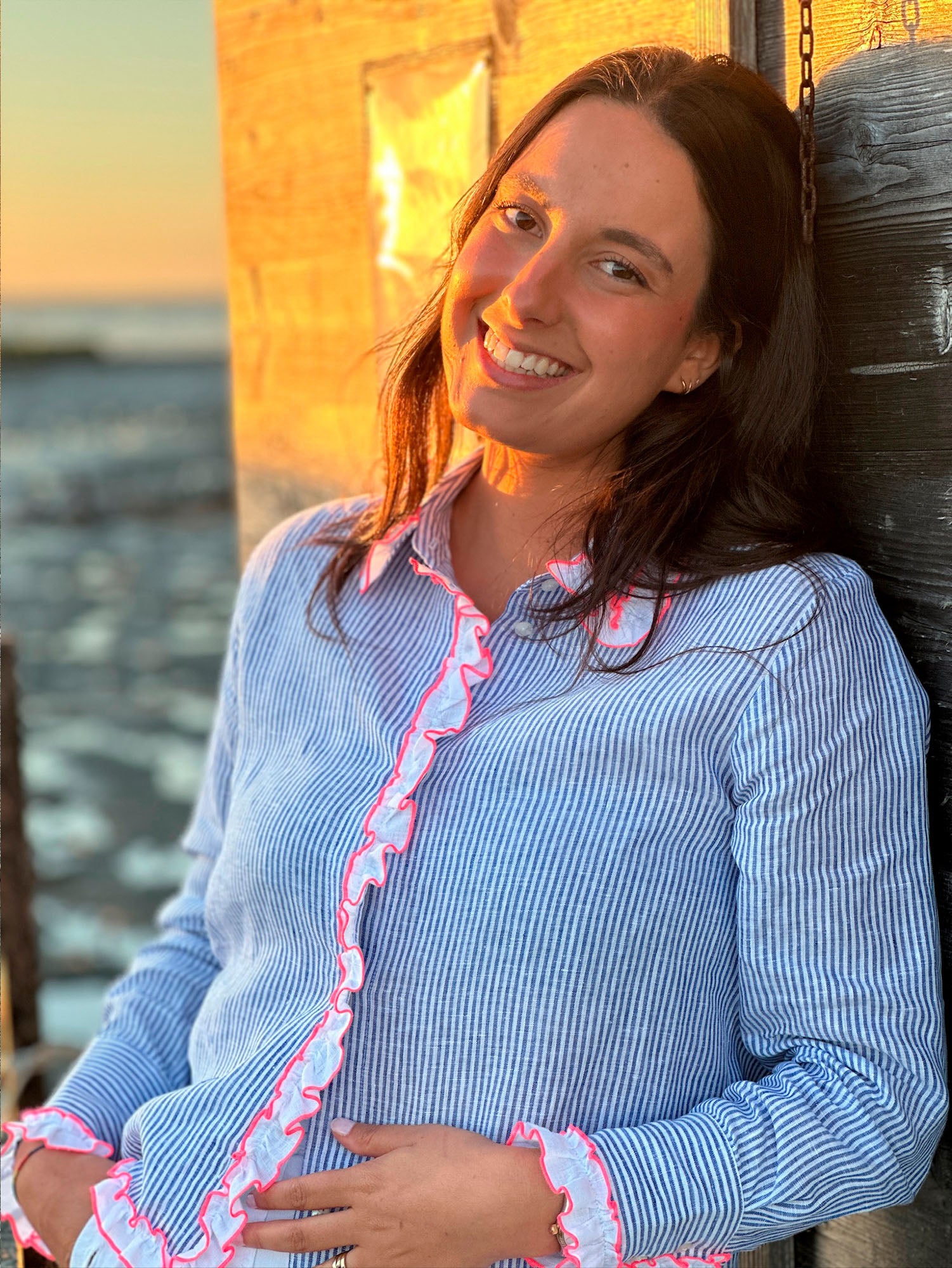 VILAGALLO BLUE STRIPE LINEN BLOUSE 33423 126