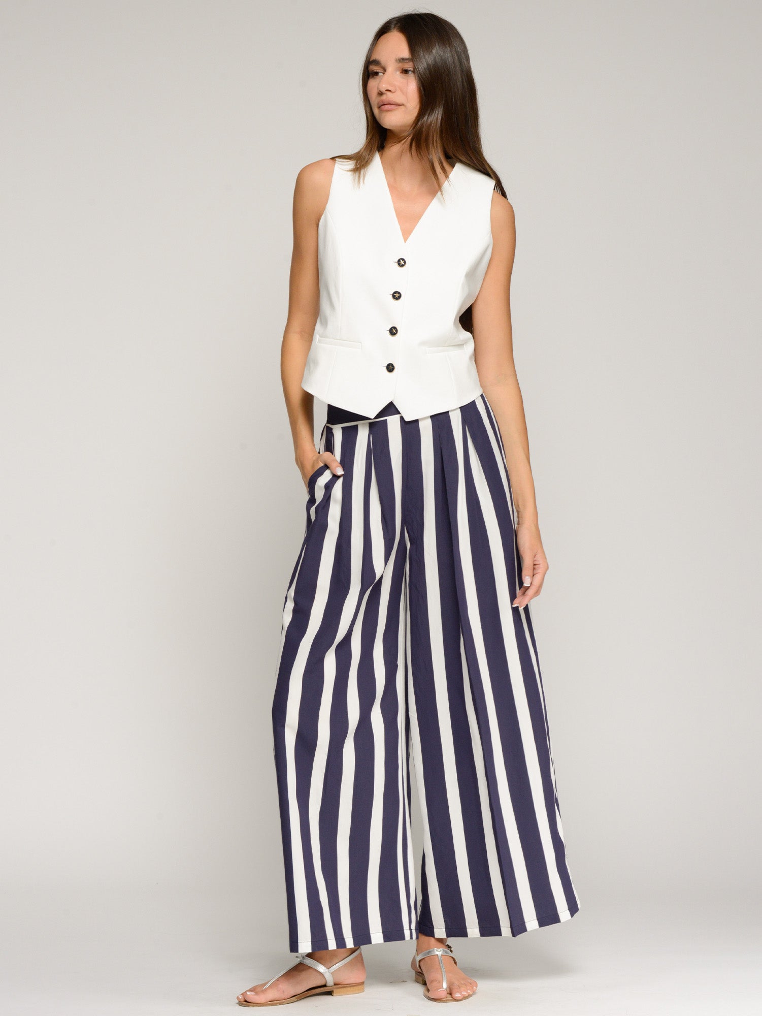 VILAGALLO NAVY STRIPE TROUSERS 33432 126