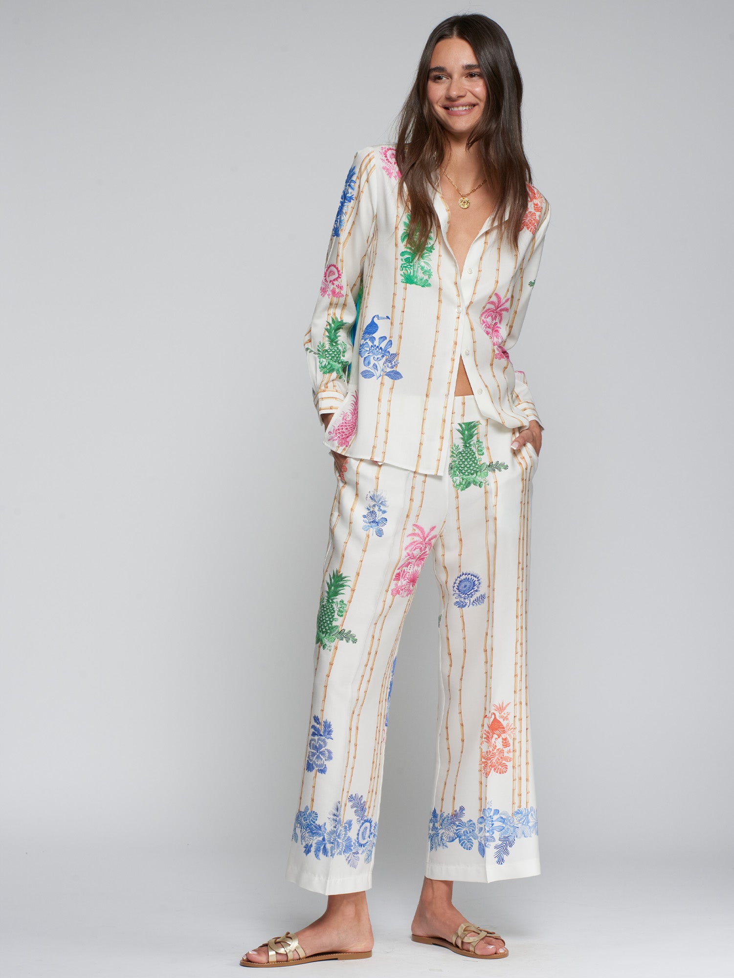 VILAGALLO CREAM PRINT TROUSERS 33652 126