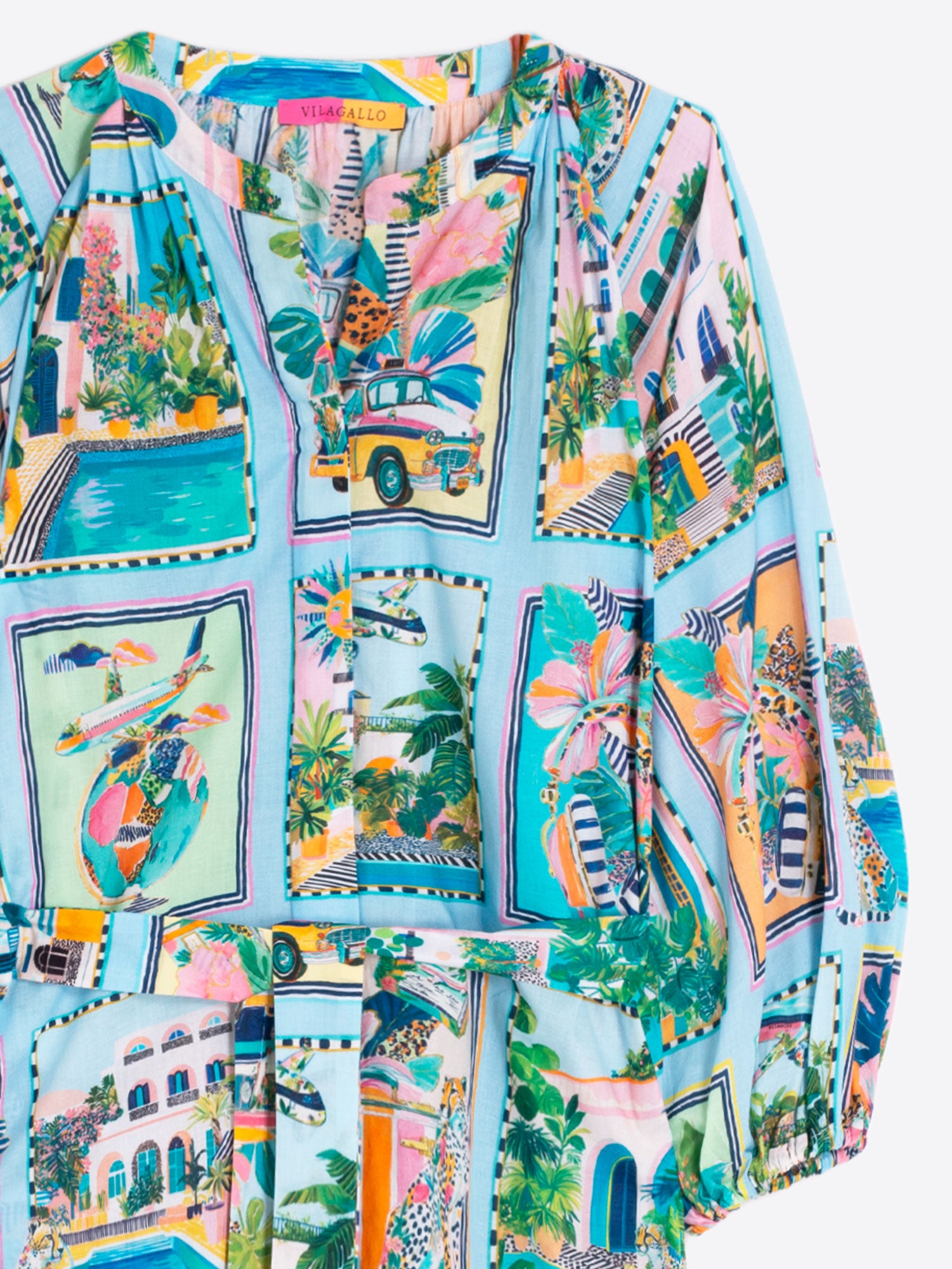 VILAGALLO BLUE PRINT BELTED DRESS 33654