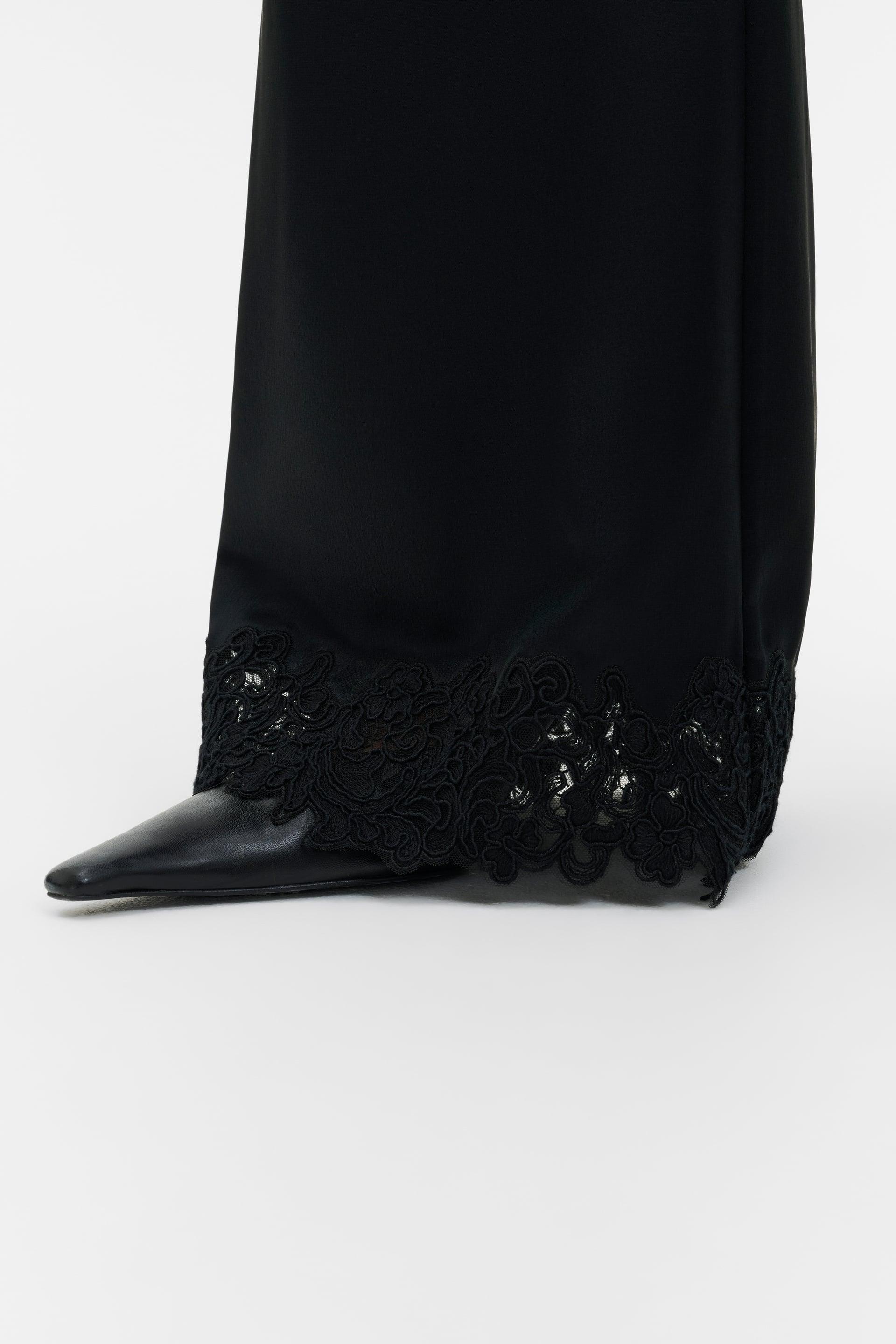 MALINA MARINE BLACK LACE HEM TROUSERS 226