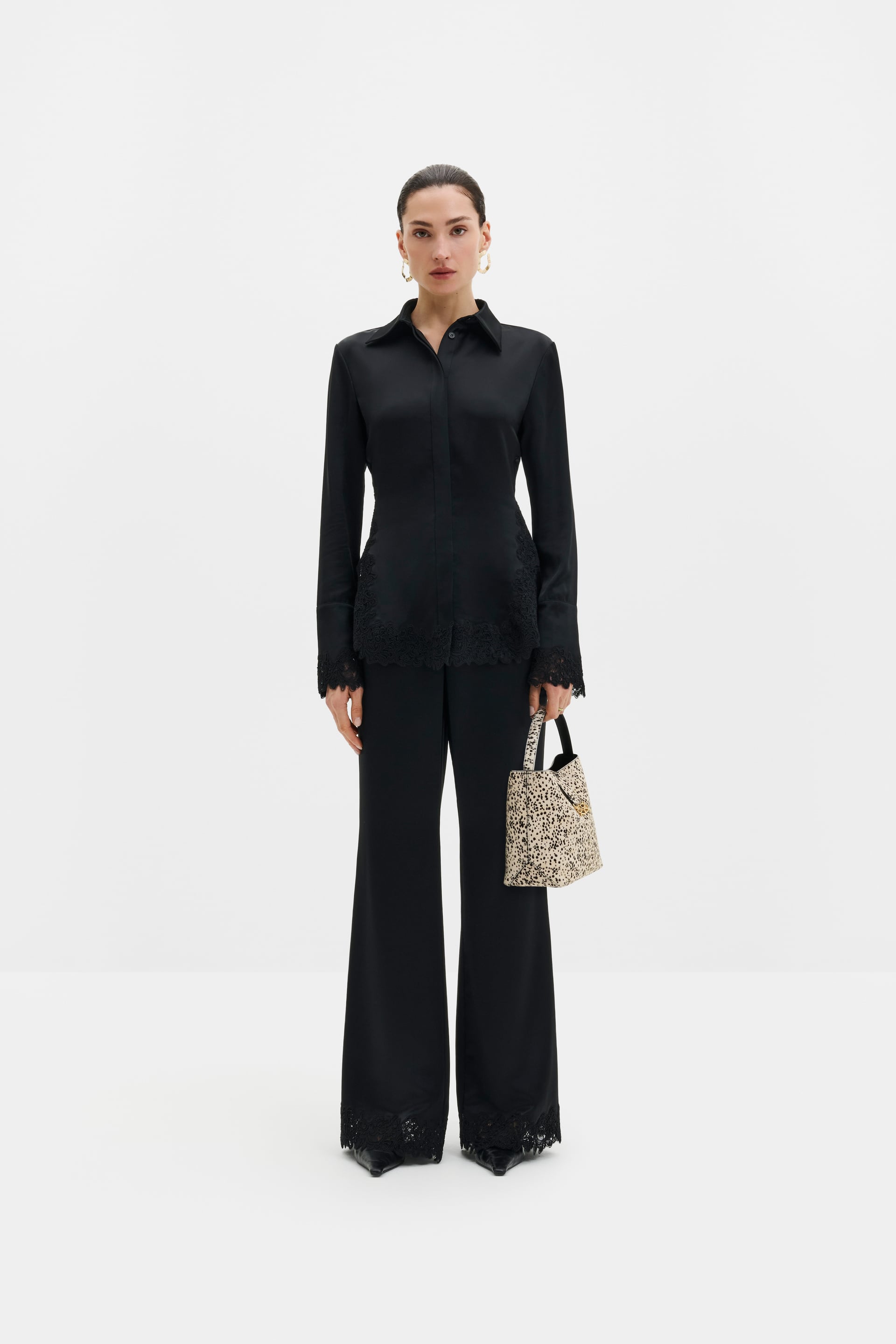 MALINA MARINE BLACK LACE HEM TROUSERS 226