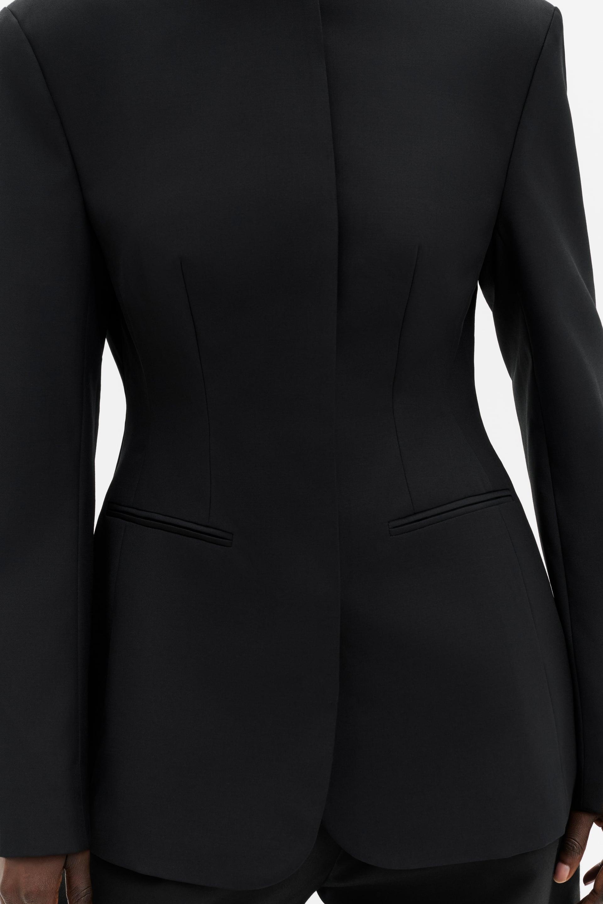MALINA CAROL BLACK COLLARLESS WOOL-SILK BLAZER 226