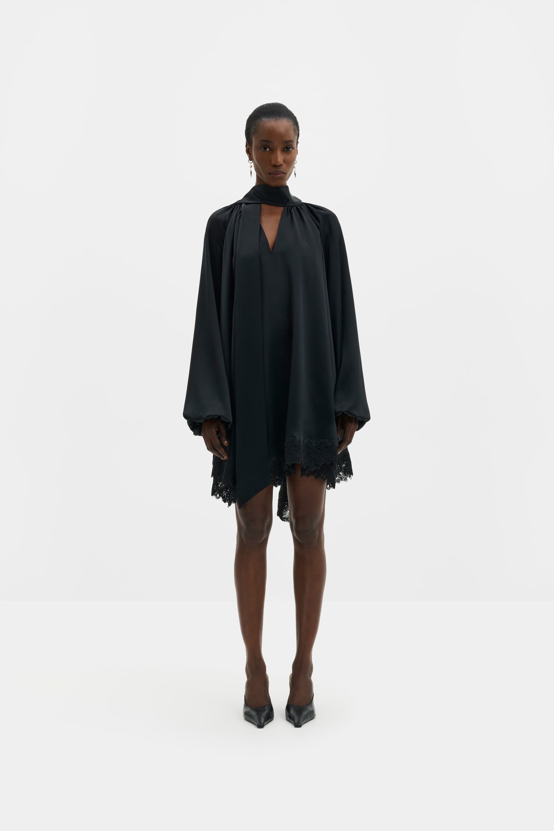 MALINA NOREA BLACK LACE HEM SATIN DRESS 226