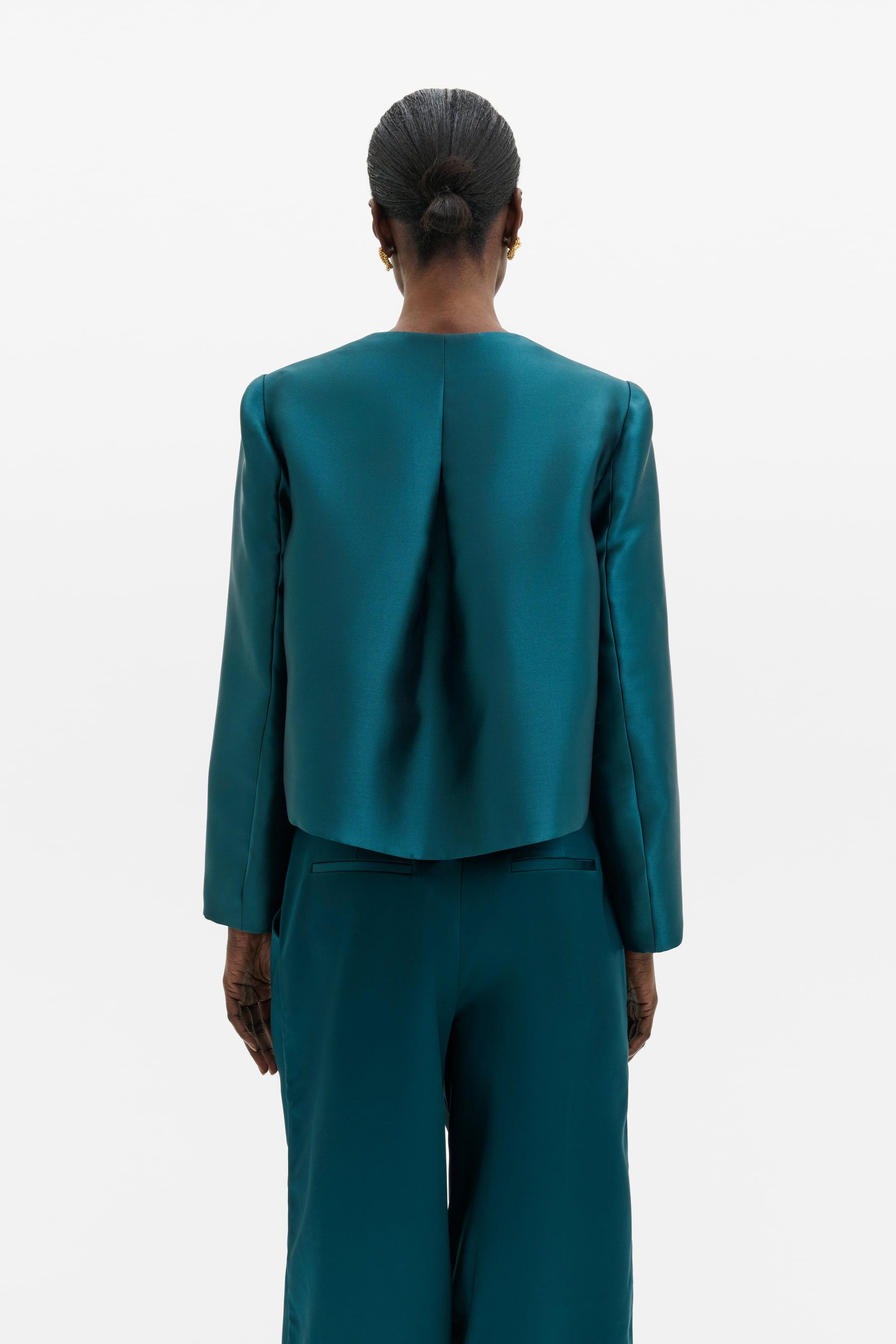 MALINA RUTHIE TEAL SLIT-SLEEVE SATIN BLOUSE 226