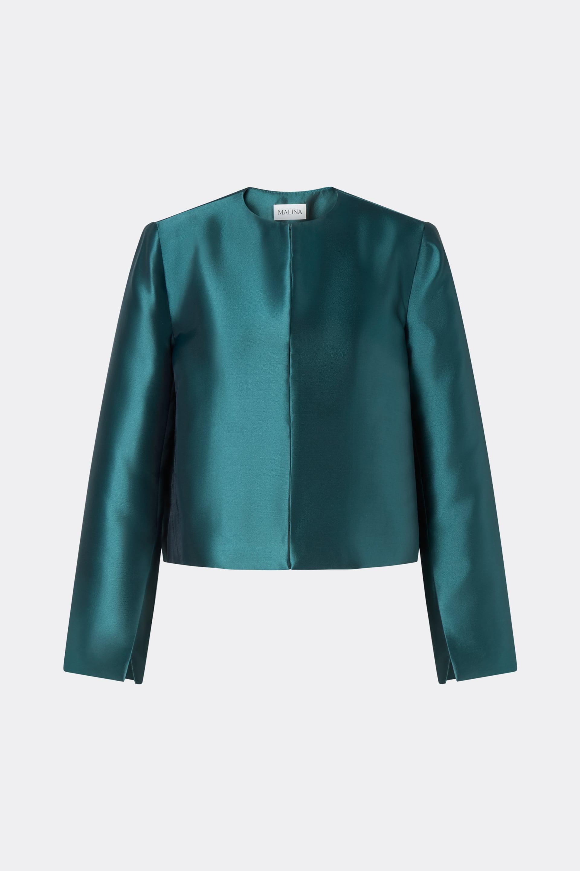 MALINA RUTHIE TEAL SLIT-SLEEVE SATIN BLOUSE 226