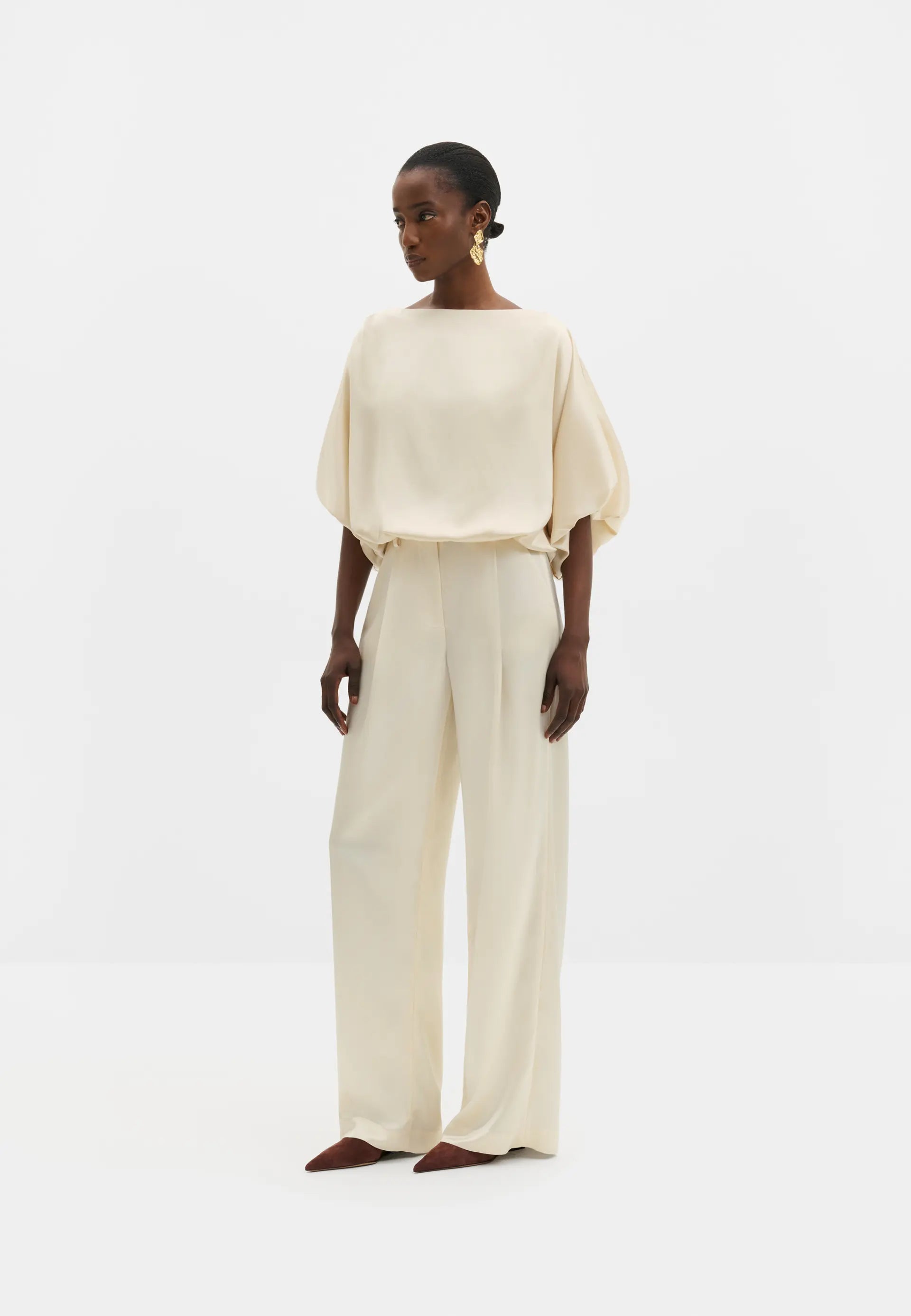 MALINA SARAH CREAM ELASTIC WAIST SATIN TROUSERS 226