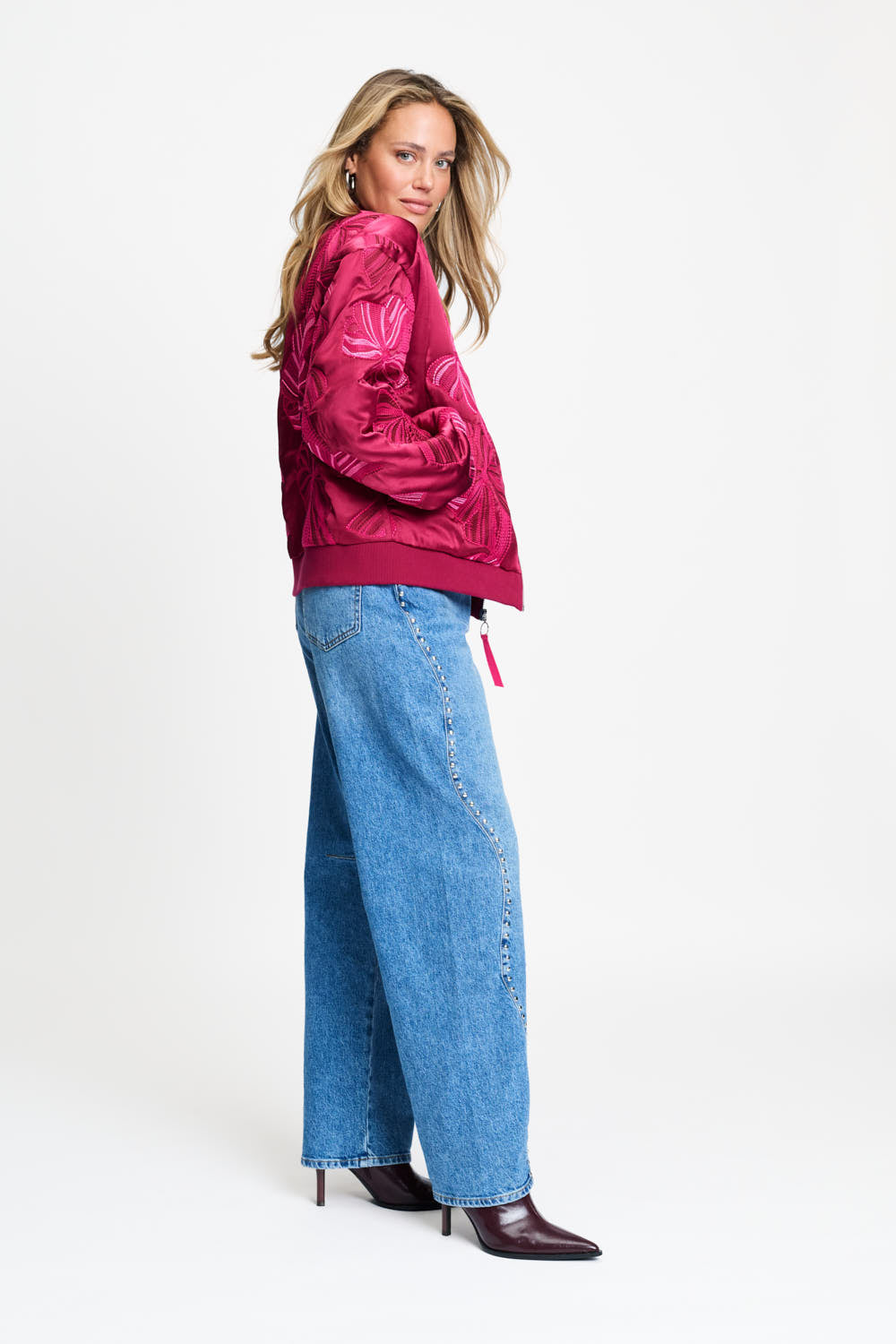 POM WINE PRINTED SATIN BOMBER JACKET 9745 226