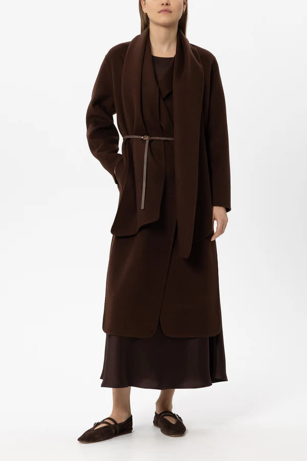 LUISA CERANO BROWN LONG BELTED COAT 448914 226