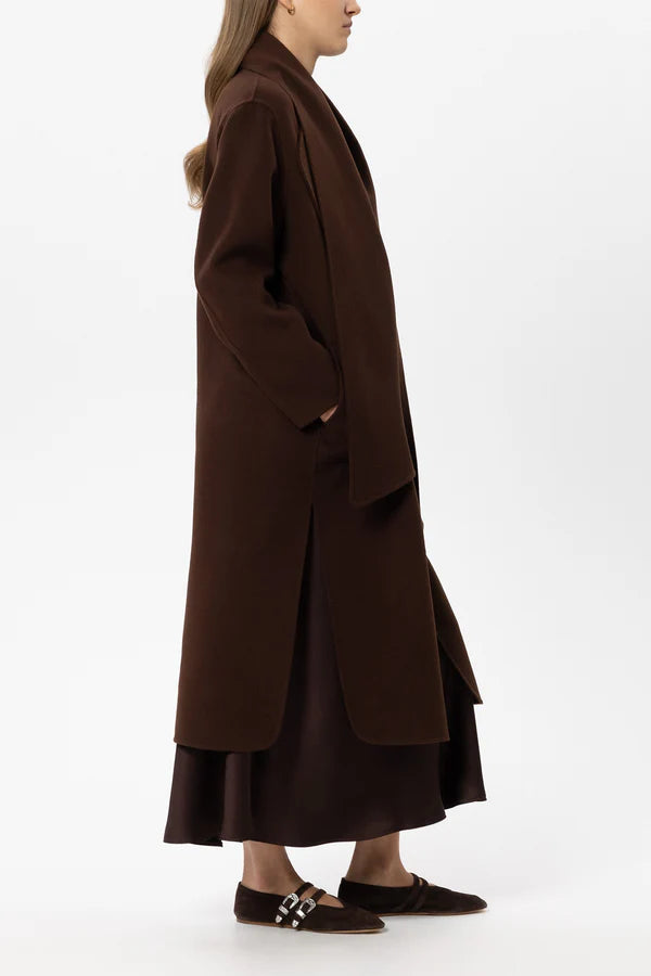 LUISA CERANO BROWN LONG BELTED COAT 448914 226