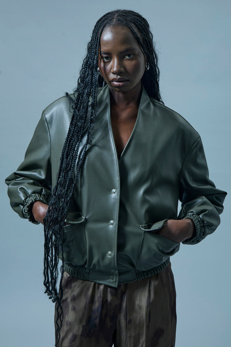 ICONA KHAKI LEATHER BOMBER RI5LE001 225