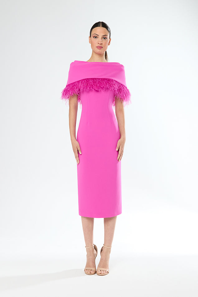 CARLA RUIZ PINK FEATHER CAPE DRESS 51509 125