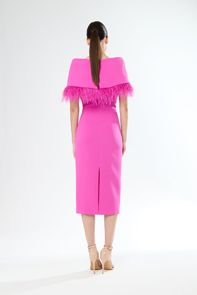 CARLA RUIZ PINK FEATHER CAPE DRESS 51509 125