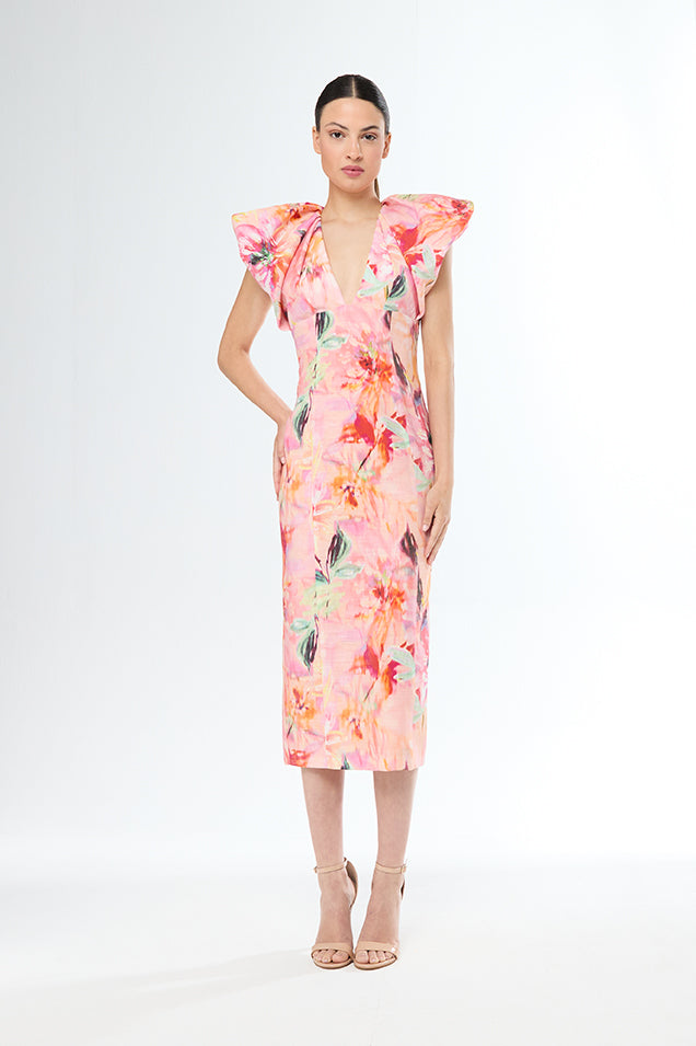 CARLA RUIZ PEACH PRINT FULL DRESS 51592 125