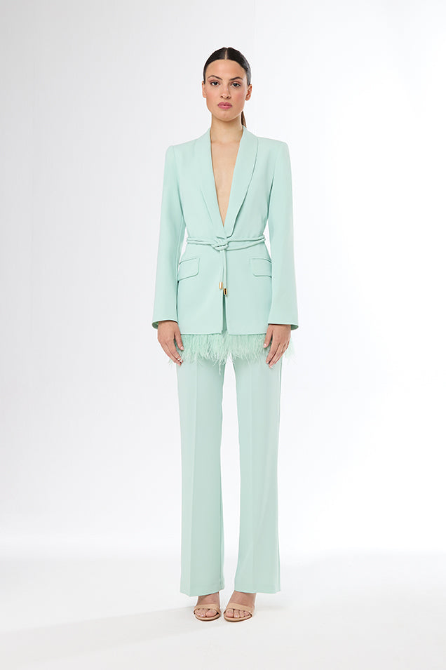 CARLA RUIZ MINT FEATHER TRIM TROUSER SUIT 51618 125