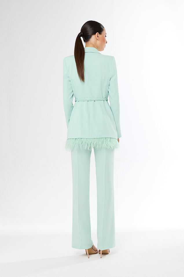 CARLA RUIZ MINT FEATHER TRIM TROUSER SUIT 51618 125